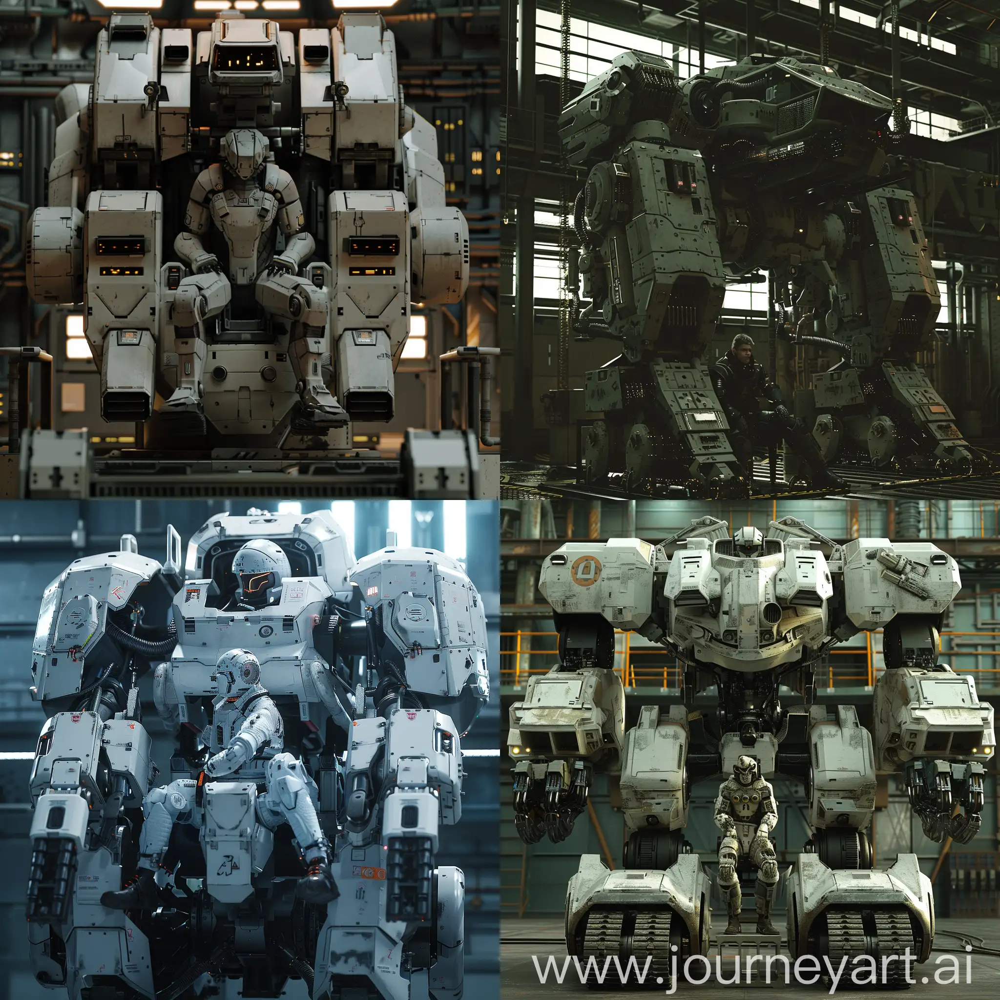 A human operator sits in a large mech robot, detailed hyper rendering, high-quality ultra textures, DLC, RTS, style: Photographic