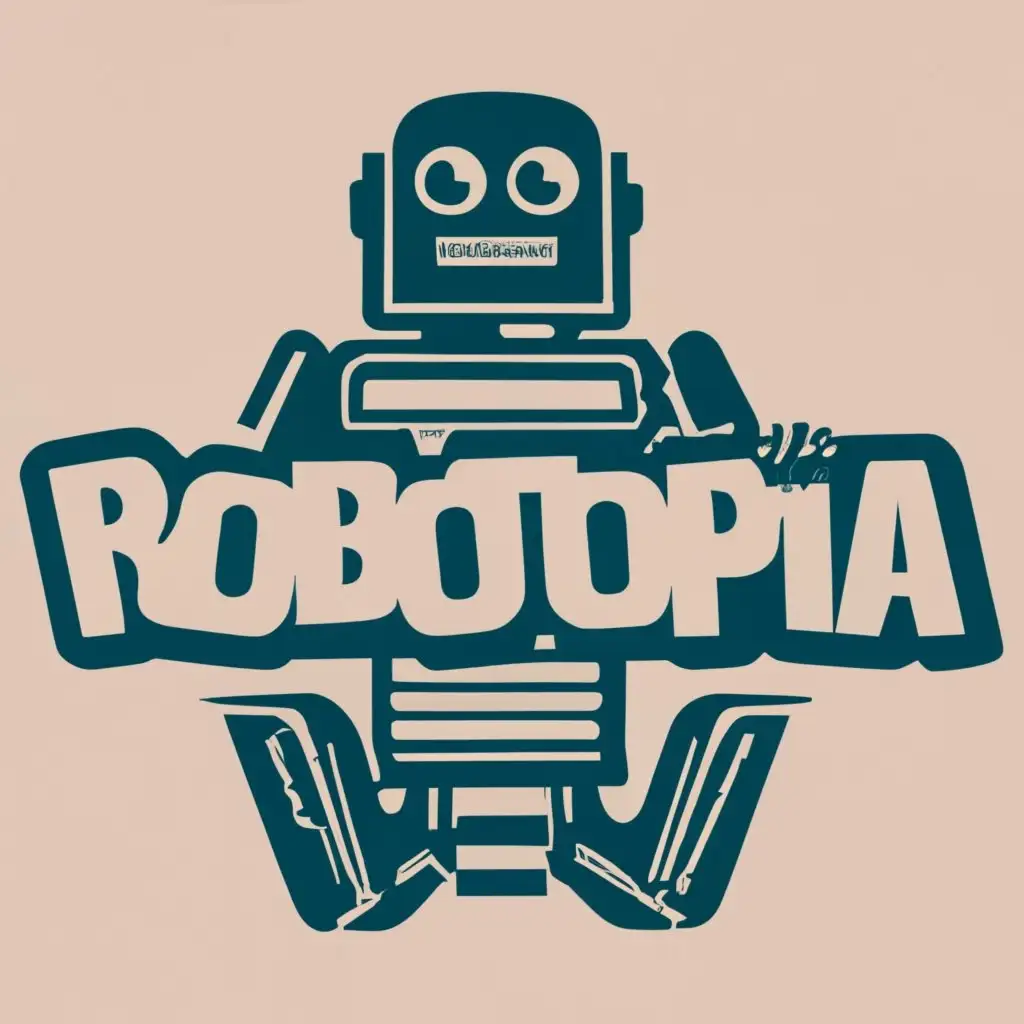 logo, robot with 3D printing with CNC, with the text "robotopia", typography