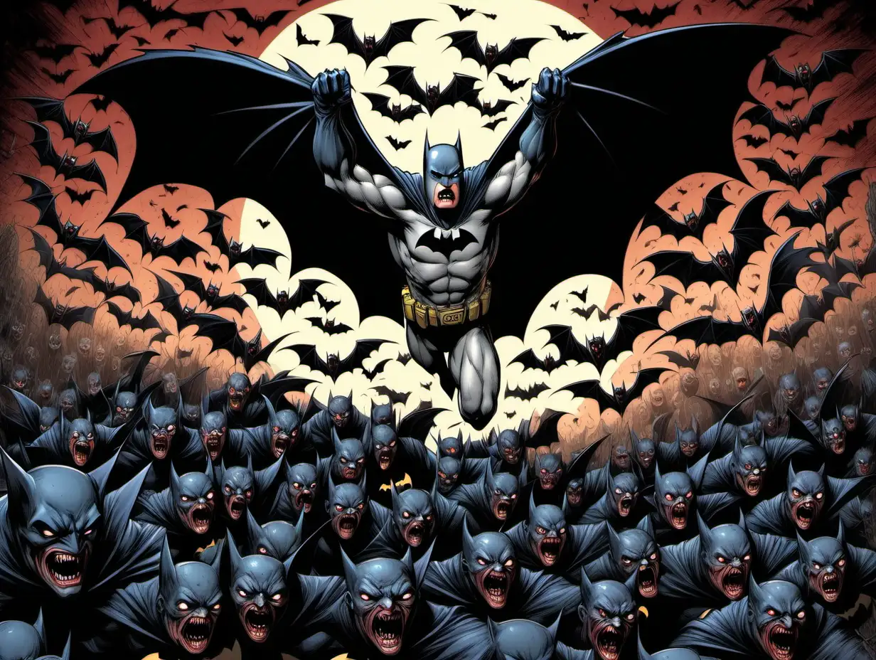 Batman vs a horde of vampire bats Frank Frazette style