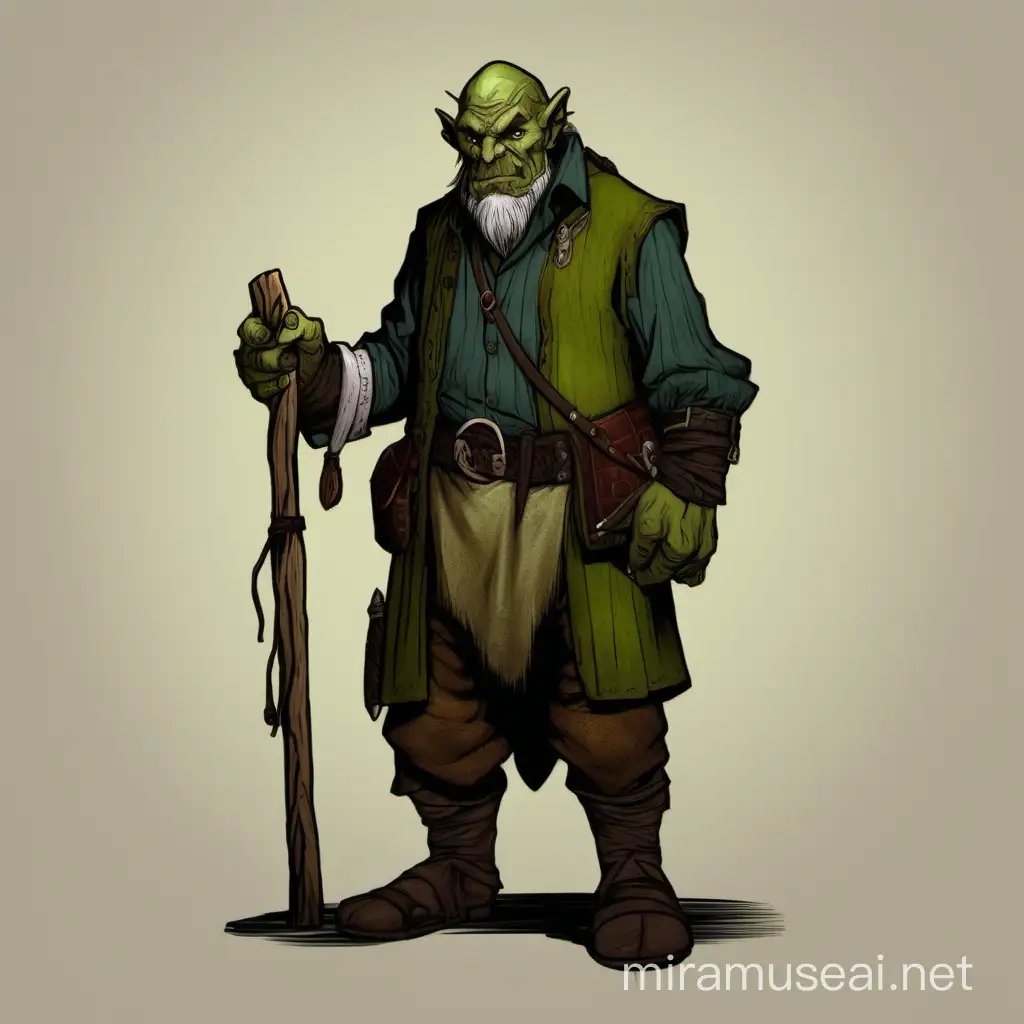 D&D old half-orc shop keeper