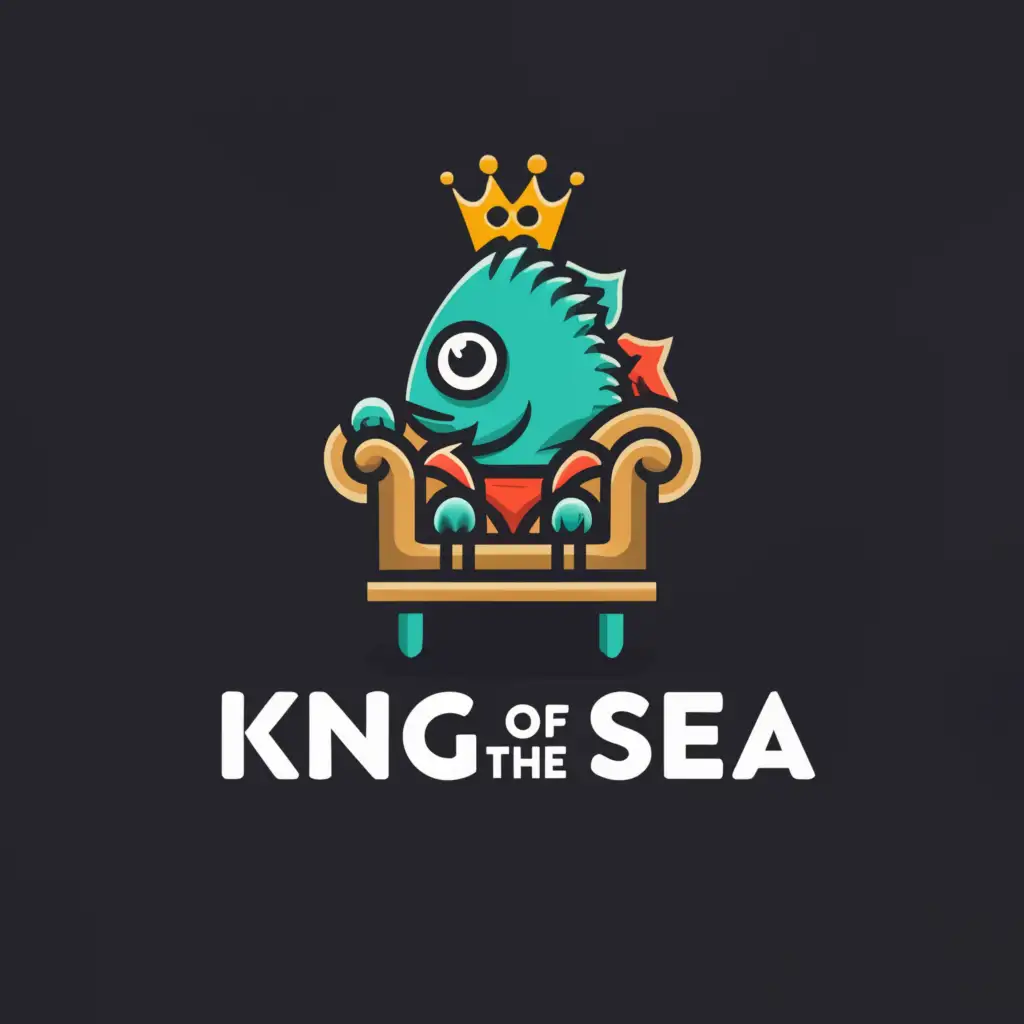 a logo design,with the text "King of the sea", main symbol:fish with a fur jacket sitting on a throne,Minimalistic,be used in Restaurant industry,clear background