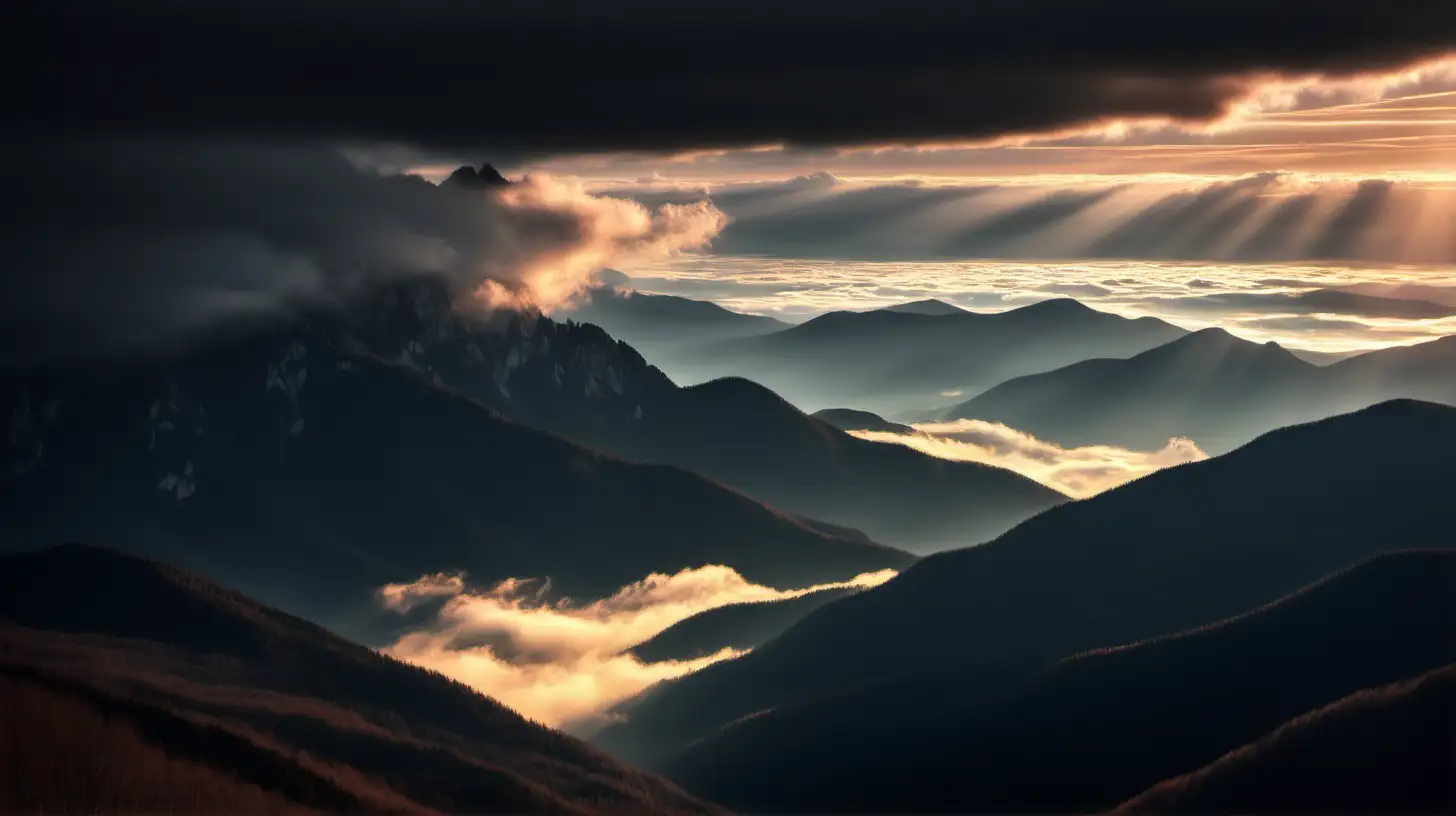 Majestic Mountains and Ethereal Clouds Bathed in Ambient Light