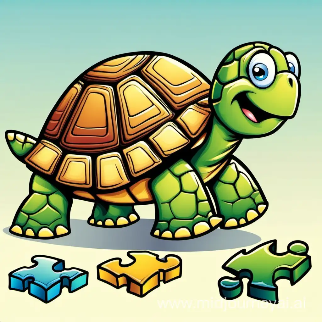 Cheerful Cartoon Turtle Revealing Puzzle Solution