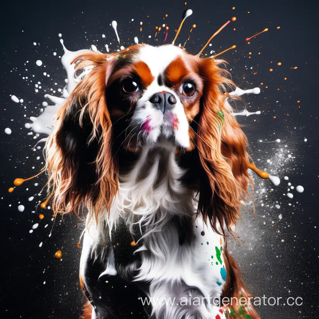 Colorful-Cavalier-King-Charles-Spaniel-Covered-in-Paint-Splatters