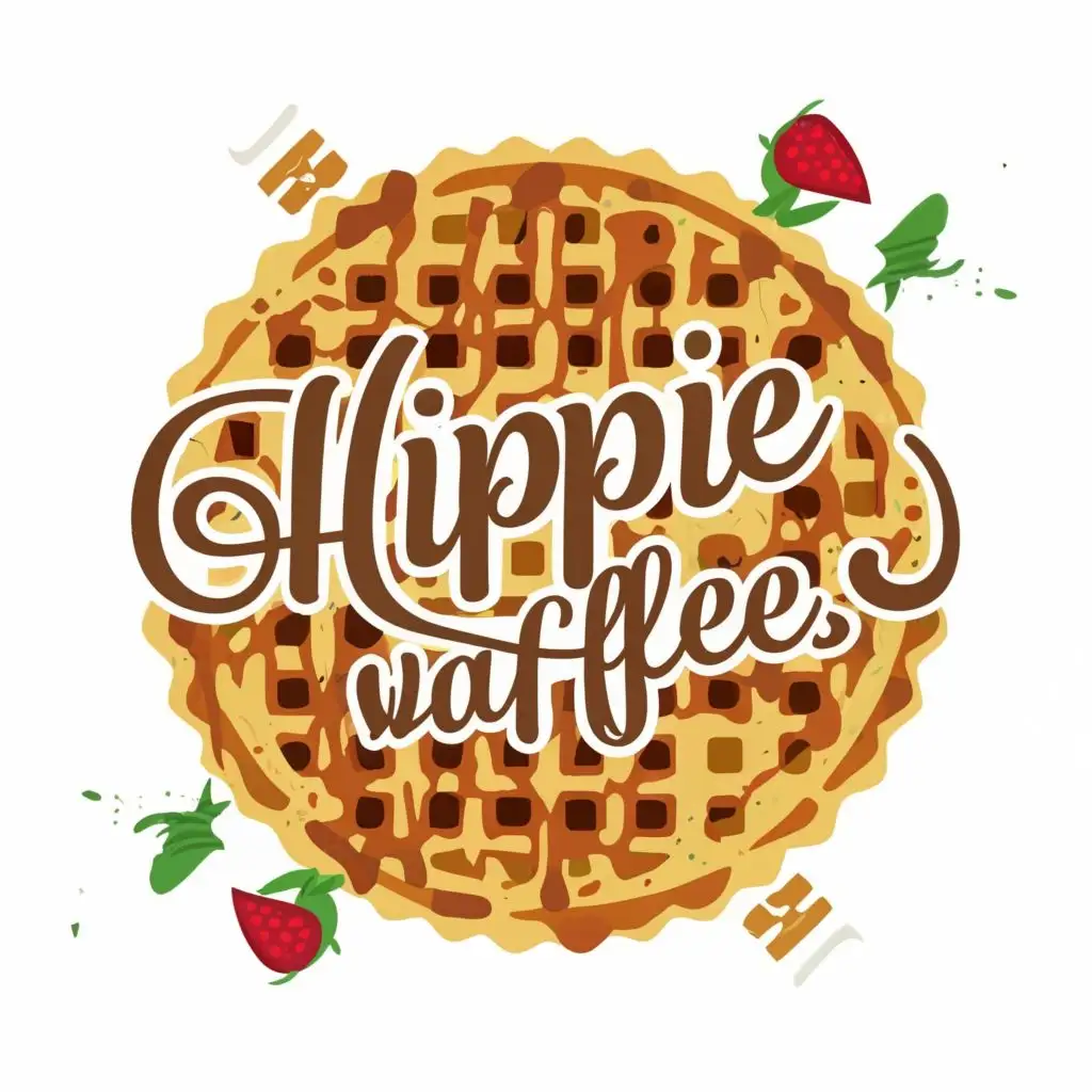 LOGO-Design-For-Hippie-Waffles-Groovy-Waffle-Illustration-with-Retro-Typography-for-Restaurant-Branding