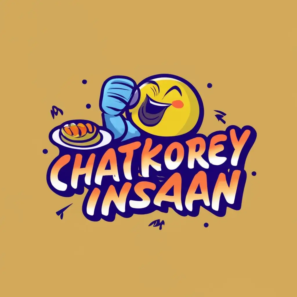 logo, A cartoon eating the food with funny face, with the text "Chatkorey Insaan", typography, be used in Restaurant industry