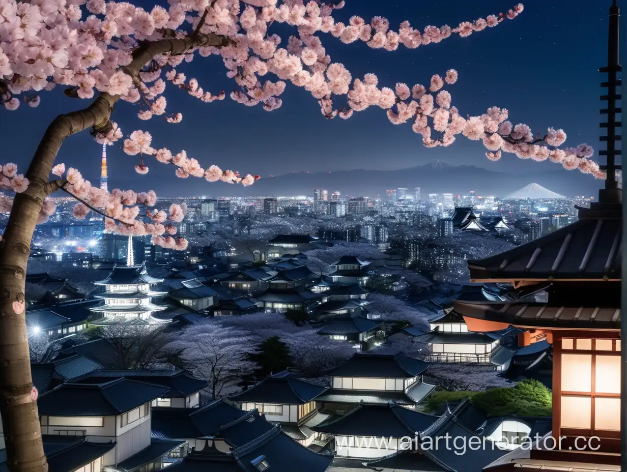 Nighttime-Tokyo-with-Cherry-Blossoms-in-the-Foreground