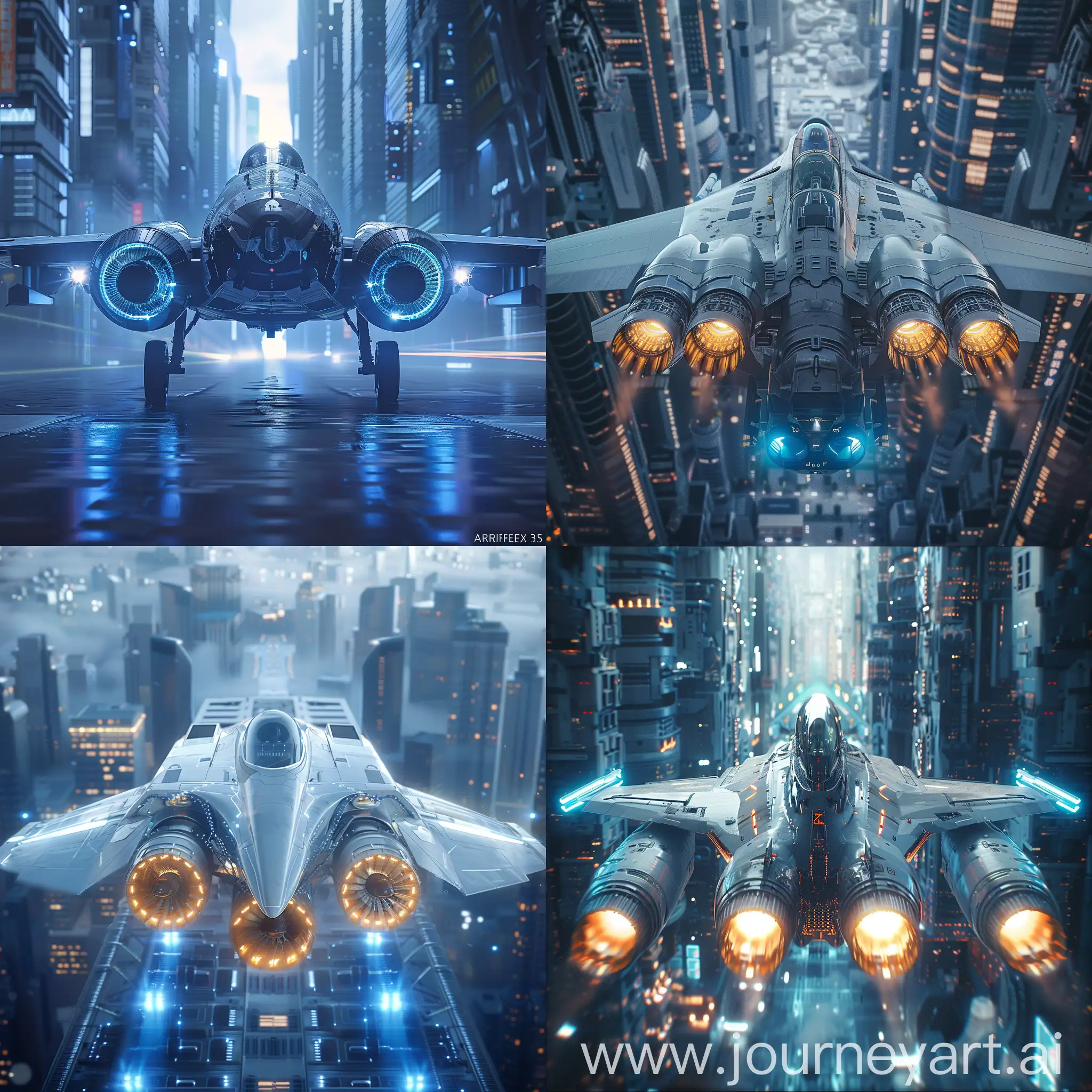 Futuristic-Fighter-Jet-Glowing-Engines-and-Sleek-Design-in-Urban-Setting
