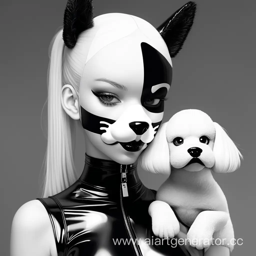 Latex-Furry-Dog-Girl-with-Striking-Black-and-White-Latex-Skin