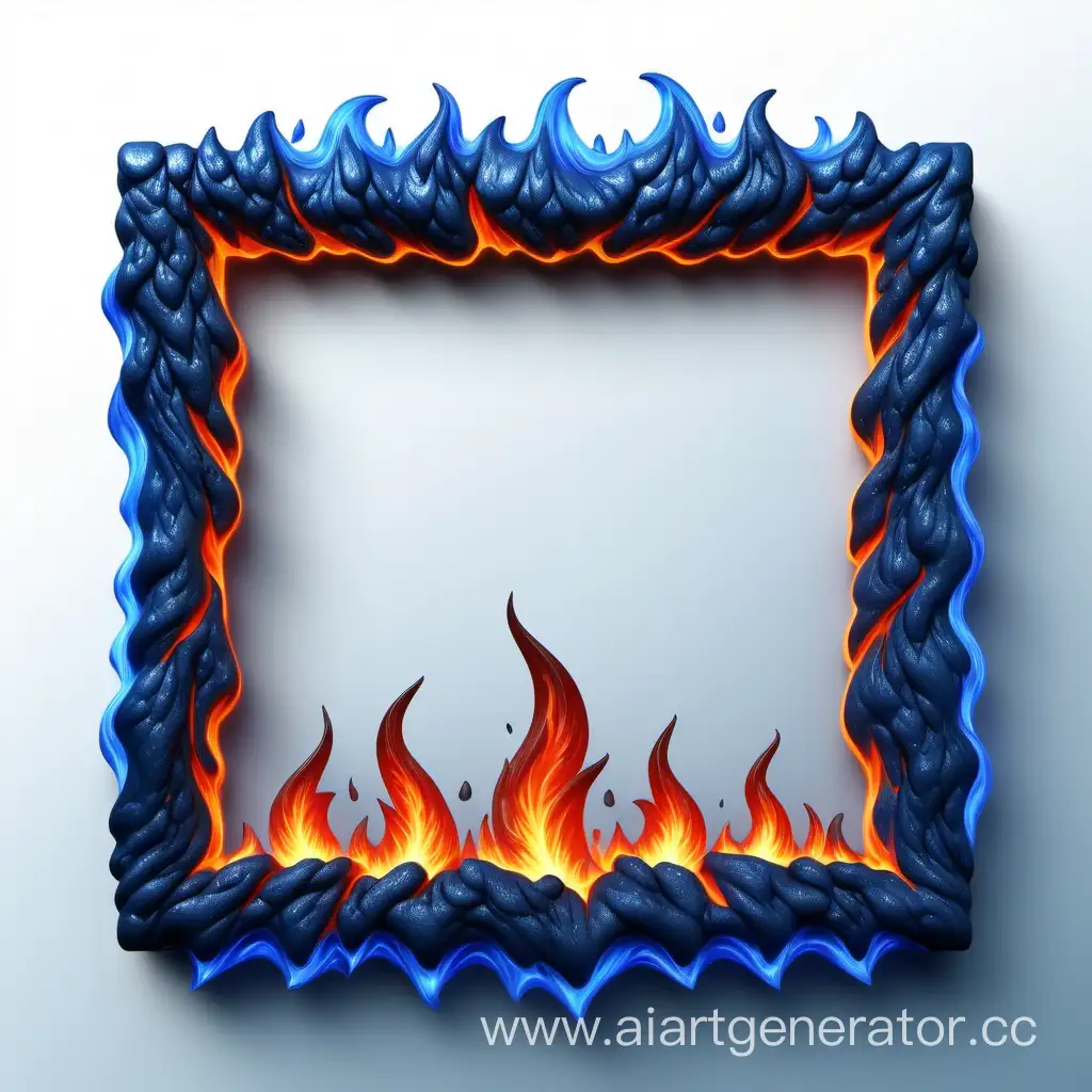 simple icon of a 3D border blue lava frame, made of border blue flame fire. white background.