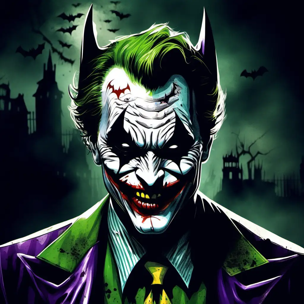 Sinister Haunted Batman with Joker Face Paint Dark Superhero Horror Art