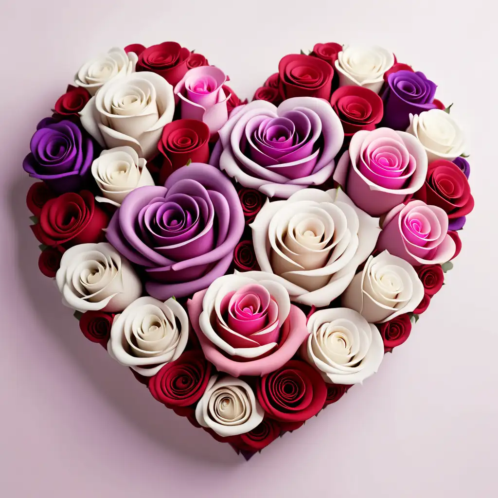 Romantic Valentines Day Heart Made of Pink Purple White and Red Roses