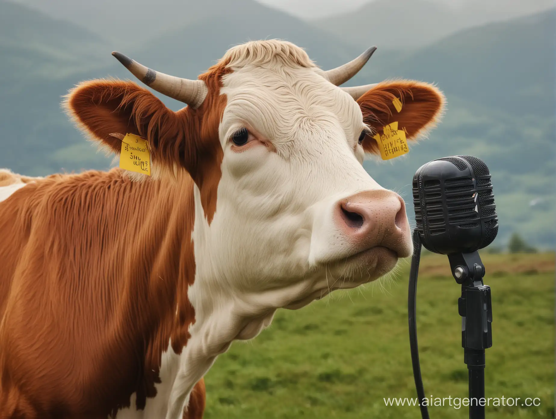 корова красивая поёт в микрофон