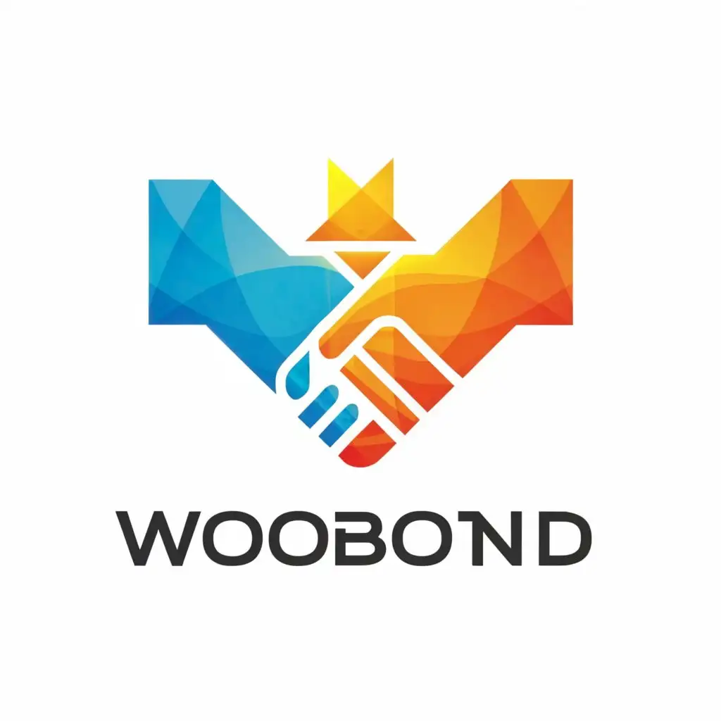 a logo design,with the text "WOOBOND", main symbol:For the main symbol of the WooBond logo, you could consider using a stylized handshake, two hands clasped together, forming a bond or connection. This symbolizes collaboration, partnership, and unity, which aligns with the mission of WorkLink Africa. Additionally, you could incorporate elements like arrows pointing towards each other, representing connection and interaction, or abstract shapes forming a cohesive unit, symbolizing unity and teamwork. Ultimately, the main symbol should effectively convey the core values and objectives of the platform while being visually appealing and memorable.
