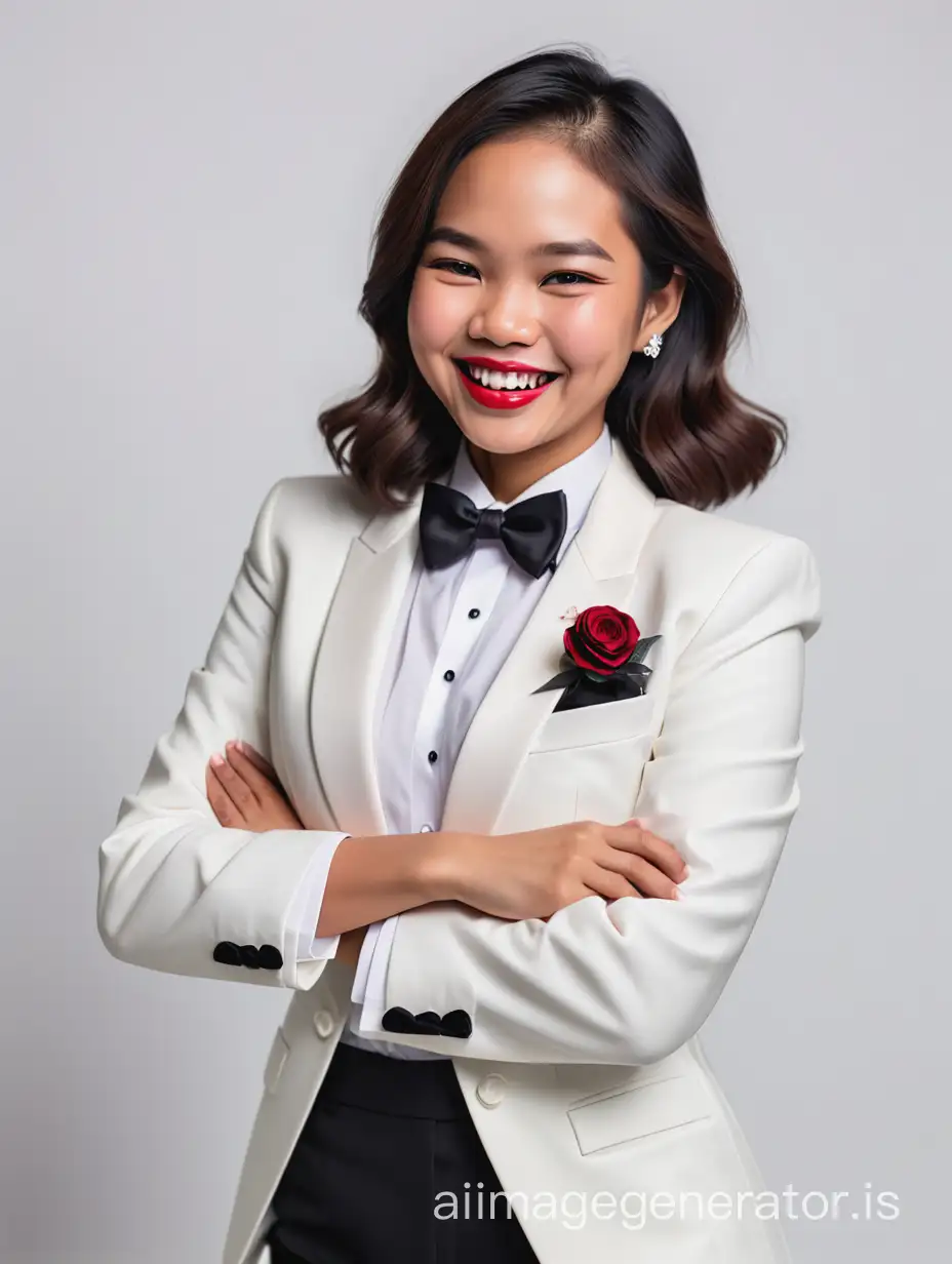 Filipino Woman in Tuxedo with Confident Smile | AI Image Generator