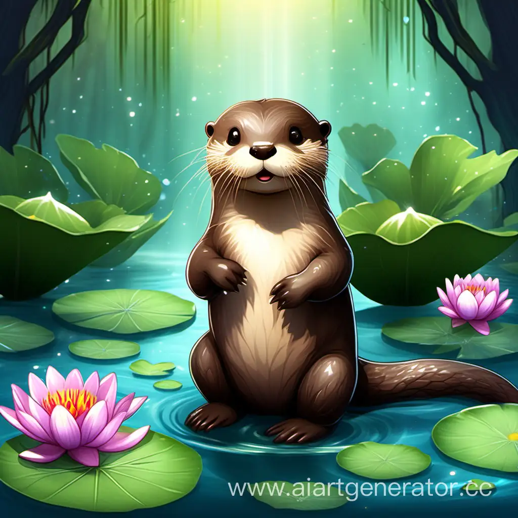 Adorable-Otter-with-Enchanting-Water-Lily-in-Magical-Forest-Avatar