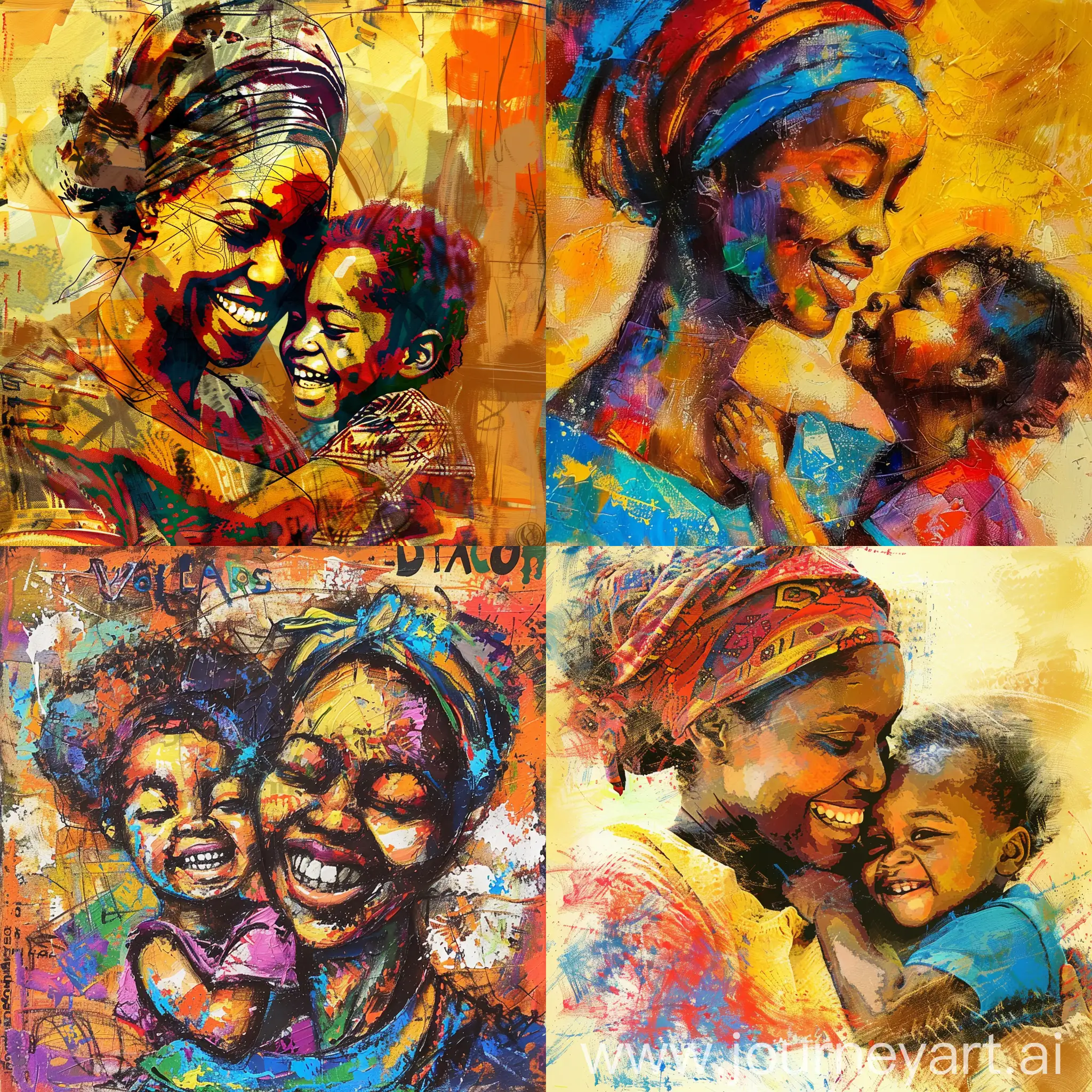 expressionism image, happy african mother and child--style bohemian--chaos 50--stylize 200