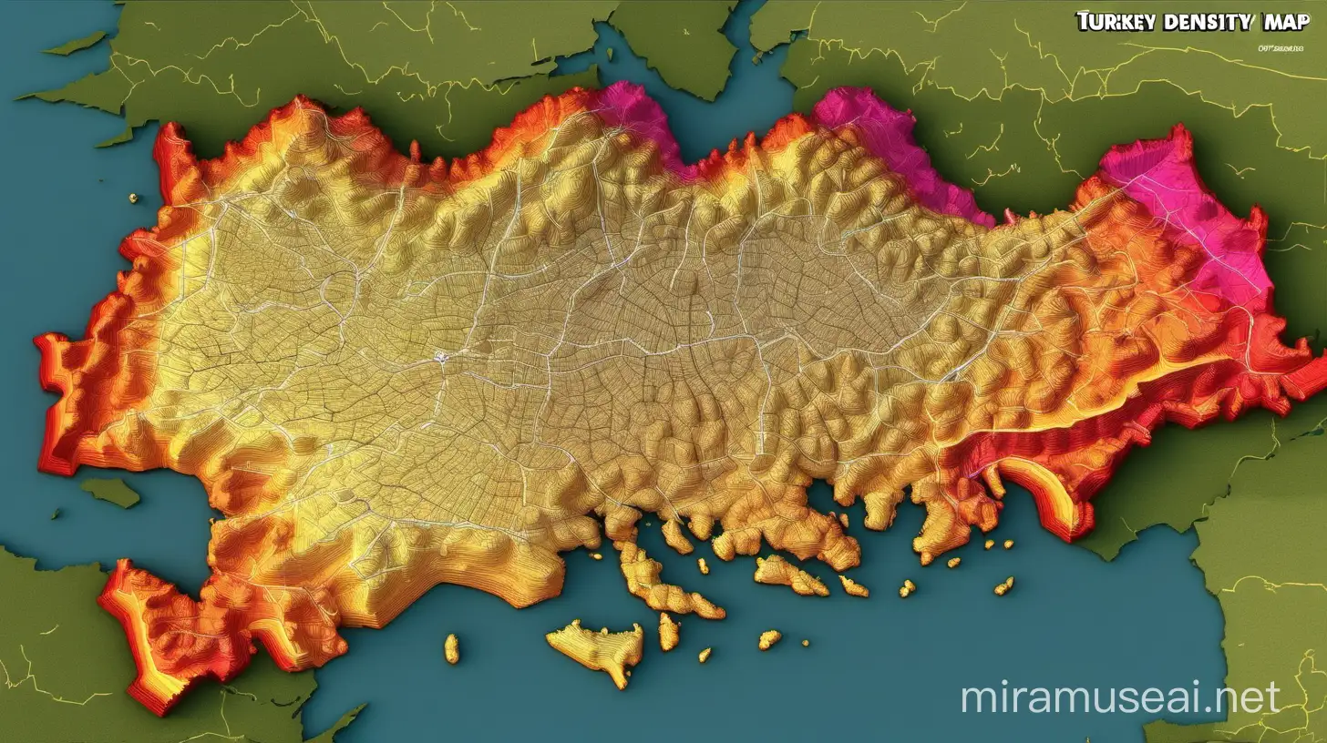 Turkey Density Map Vibrant 3D Visualization of Turkey Population Distribution