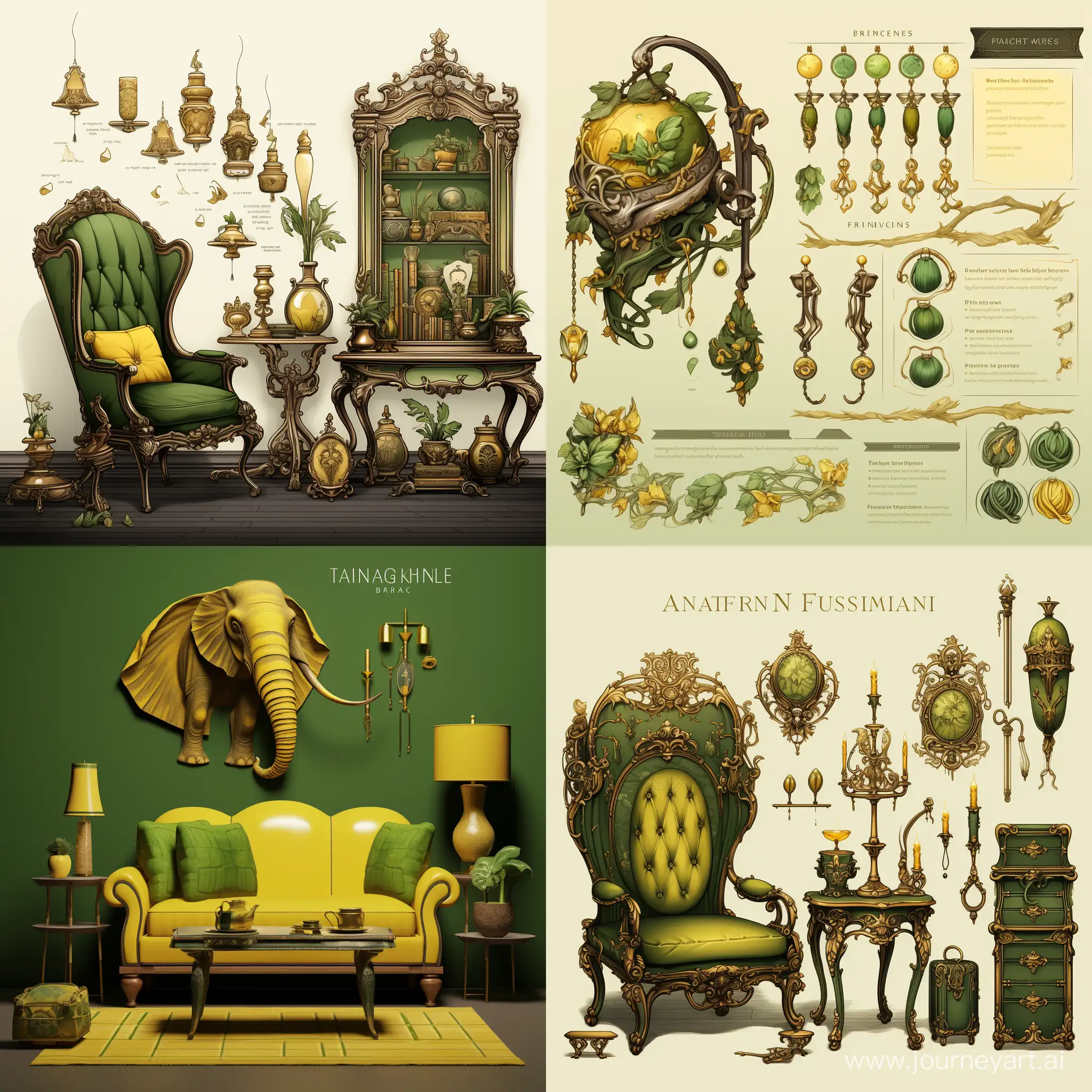 reference sheet with accessories, green-yellow color scheme