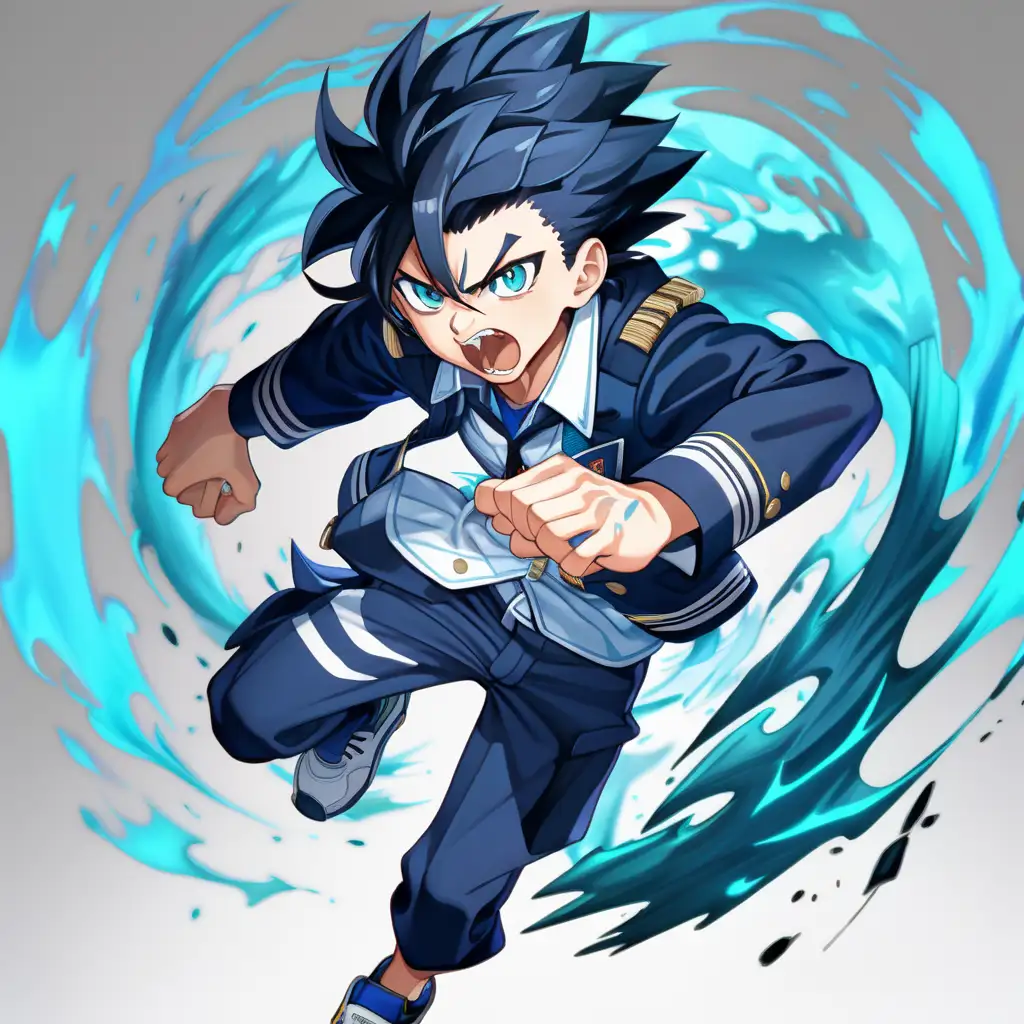 Intimidating Anime Boy with Cyan Claw Attack in Dynamic Movement