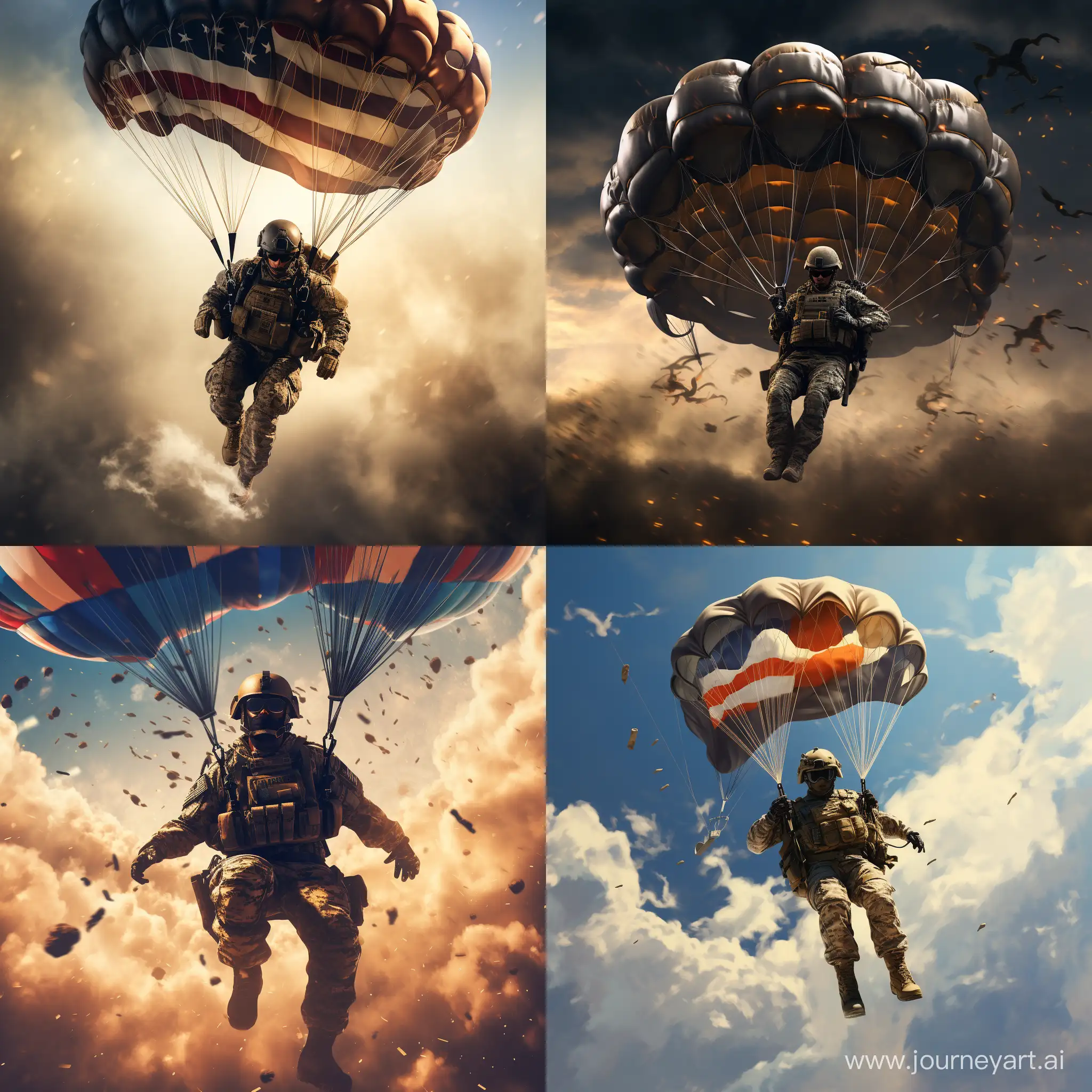 американский солдат летит на парашюте
