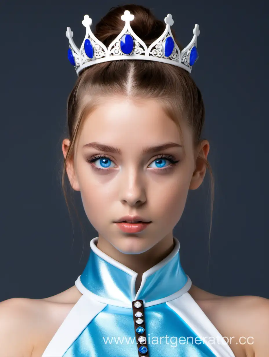 BlueEyed-Girl-in-Stylish-Attire-with-Crown-and-Choker-Elegant-Blue-Sleeveless-Jacket