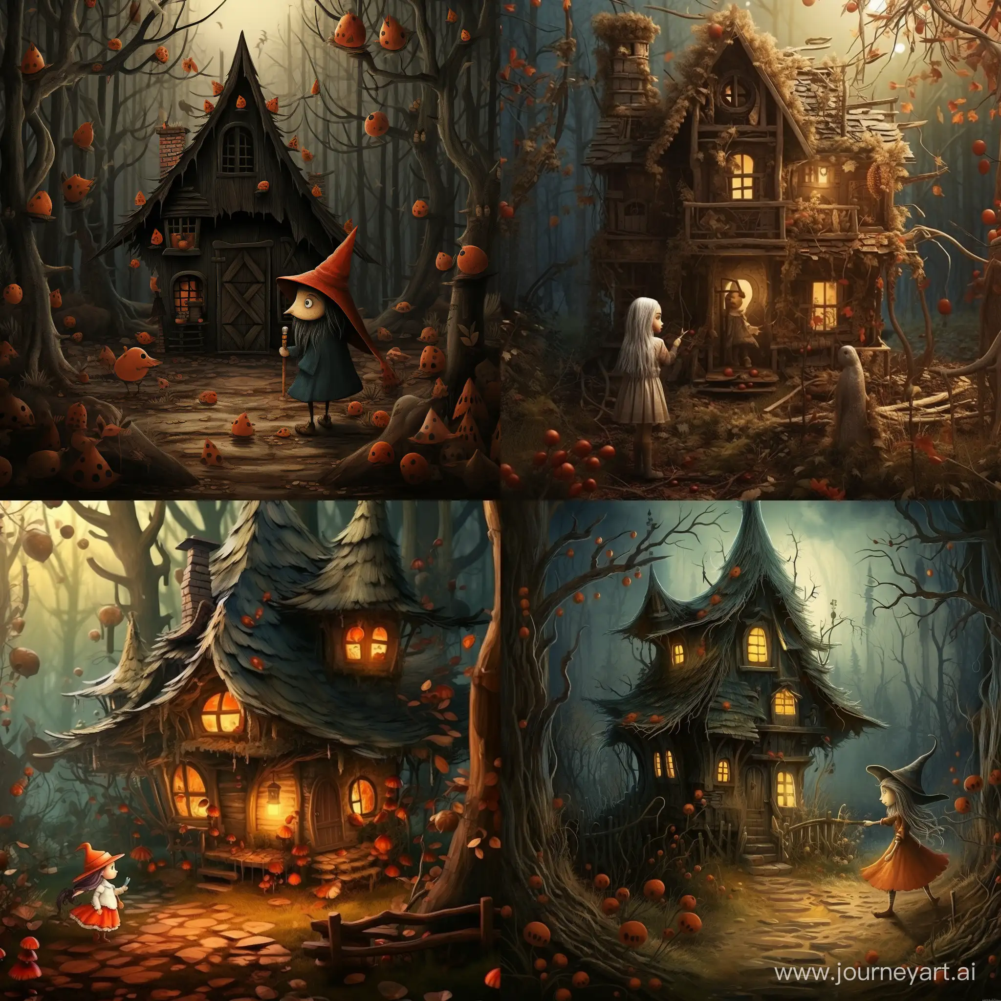 Ведьма строит свой домик в лесу.