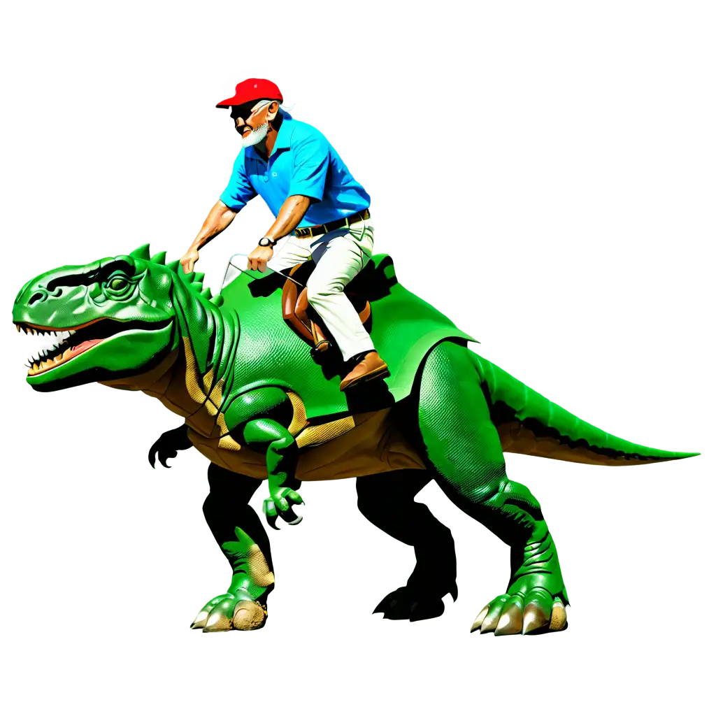 dinasaur riding by the old man