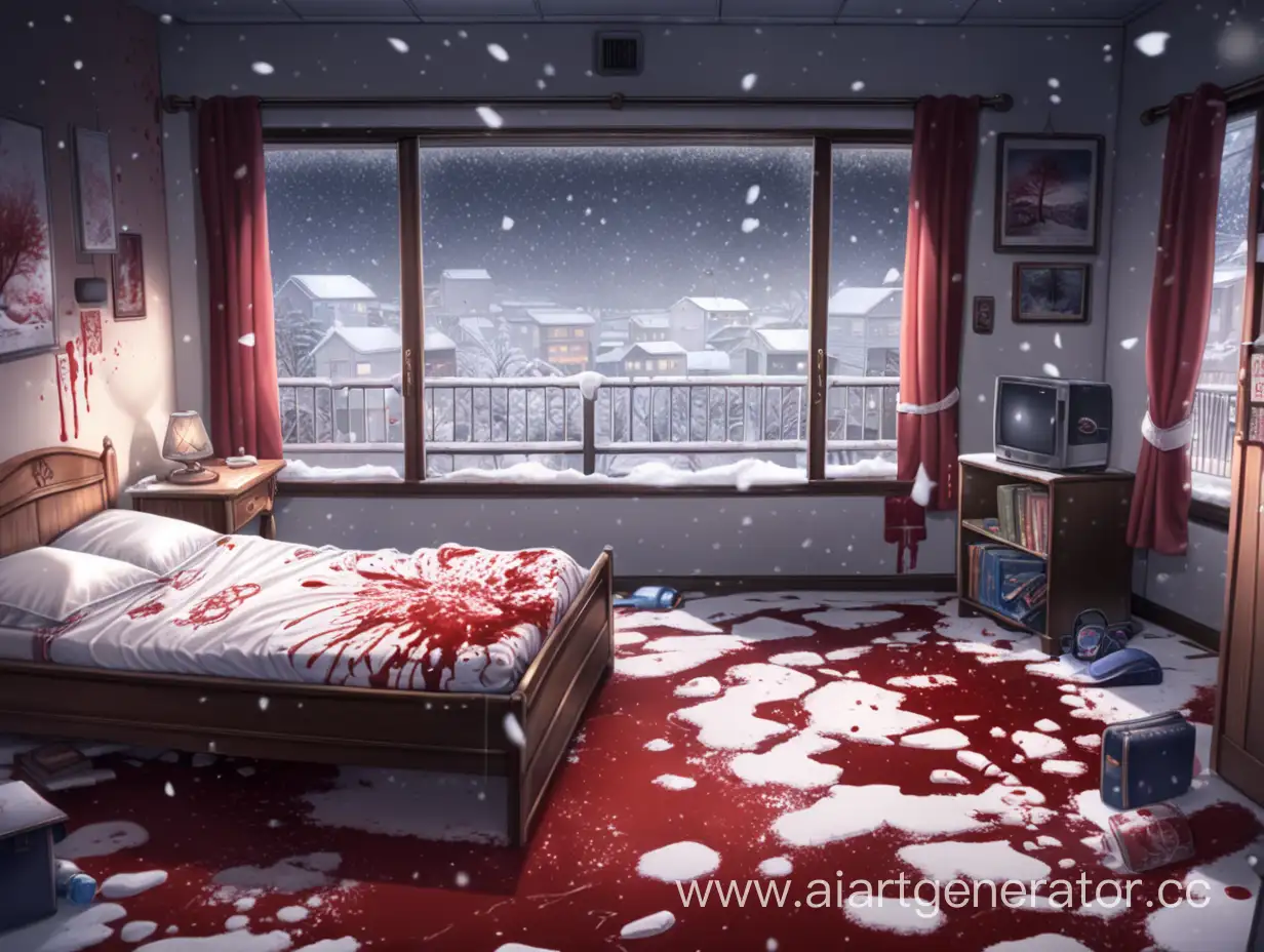 Animestyle-Chaos-Snowy-Room-with-Blood-Stains