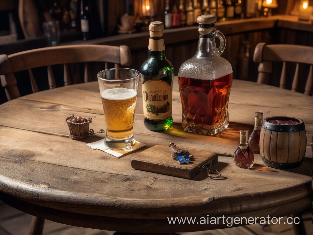 Cozy-Tavern-Table-with-Closeup-of-Delicious-Alcohol-Selection