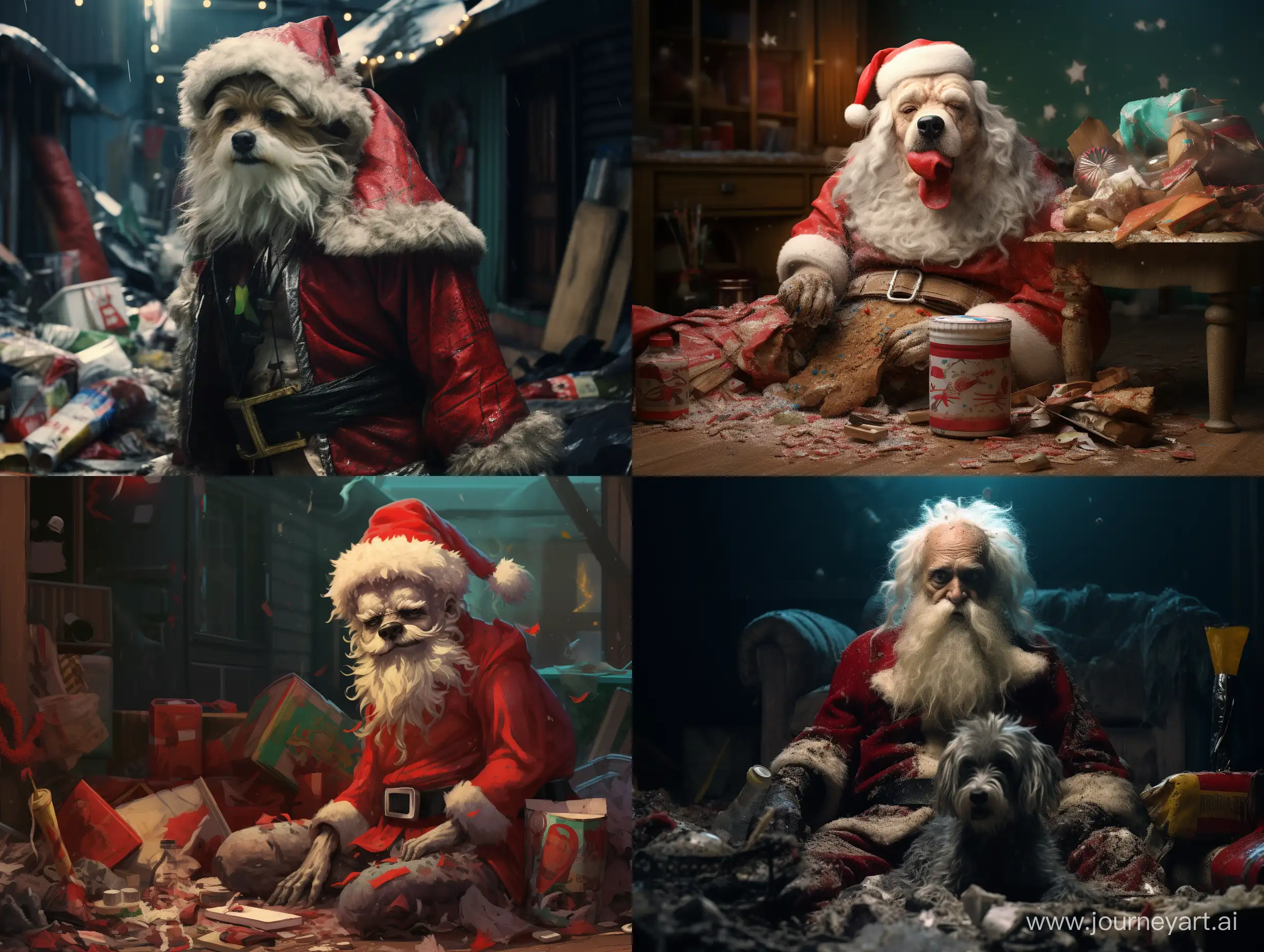 Santa-Claus-Taking-Out-the-Trash-with-a-Dog
