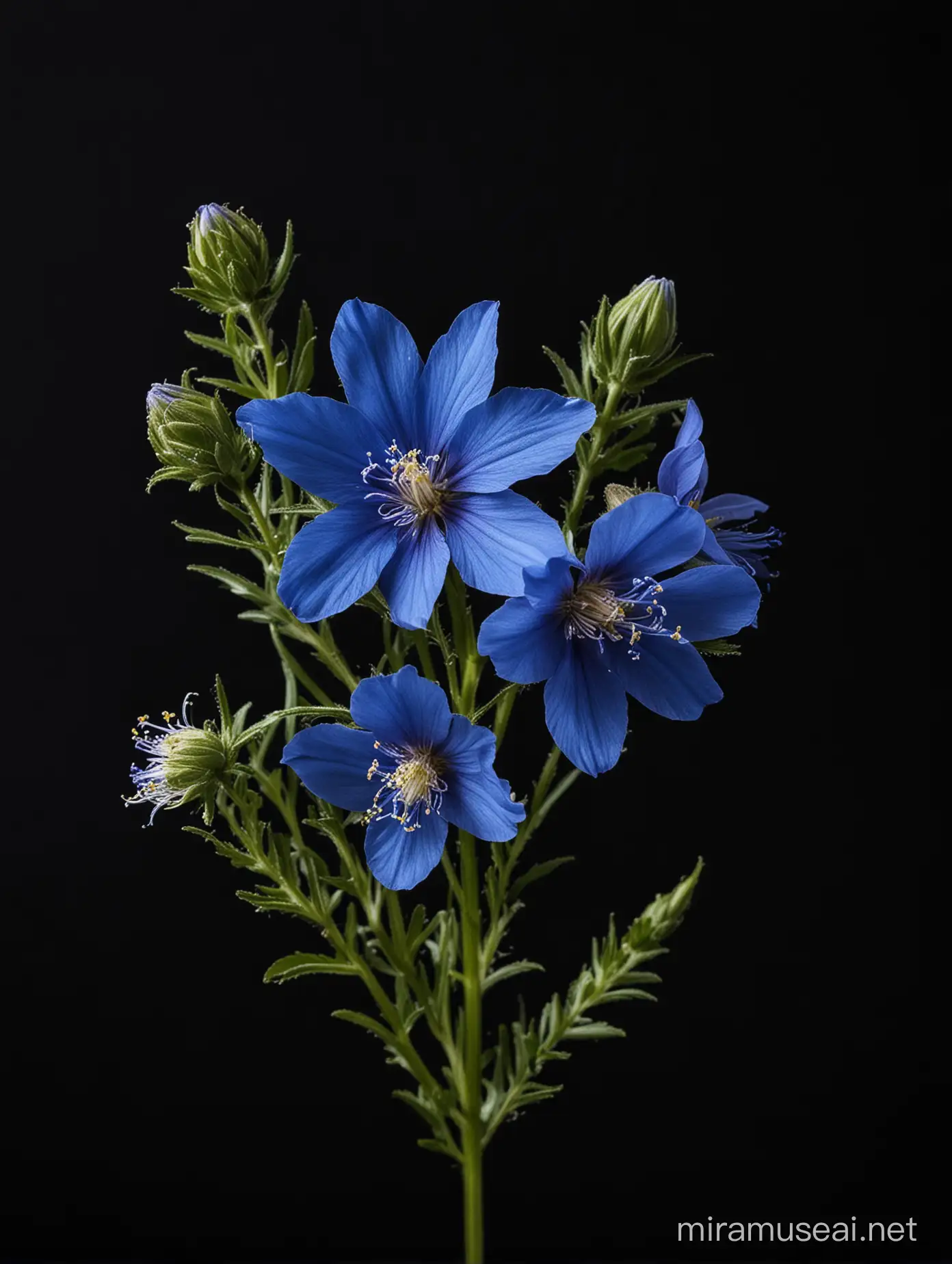 Vibrant Wild Blue Flowers on Dark Background
