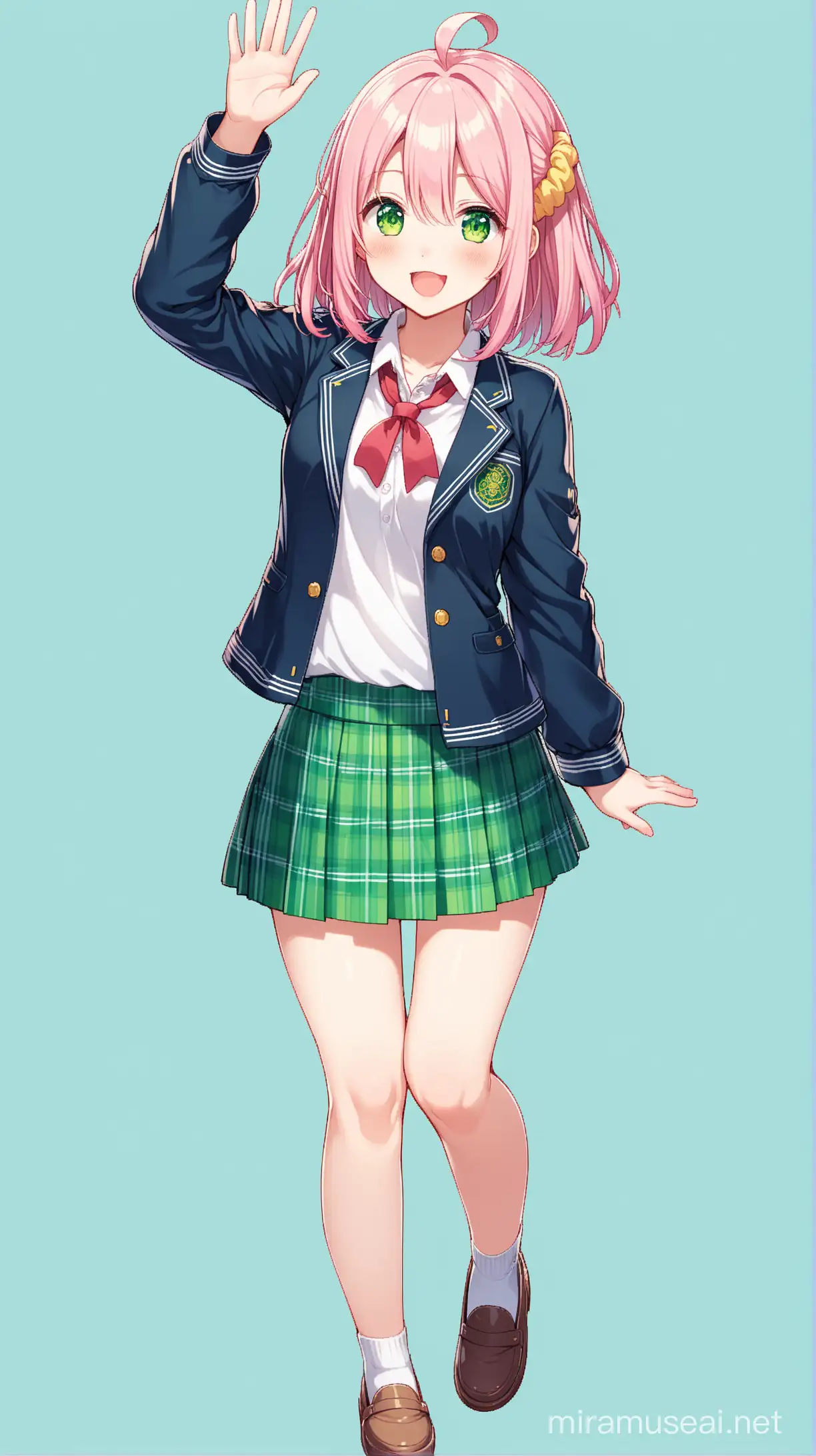 Cheerful Yui Yuigahama in School Uniform Waving