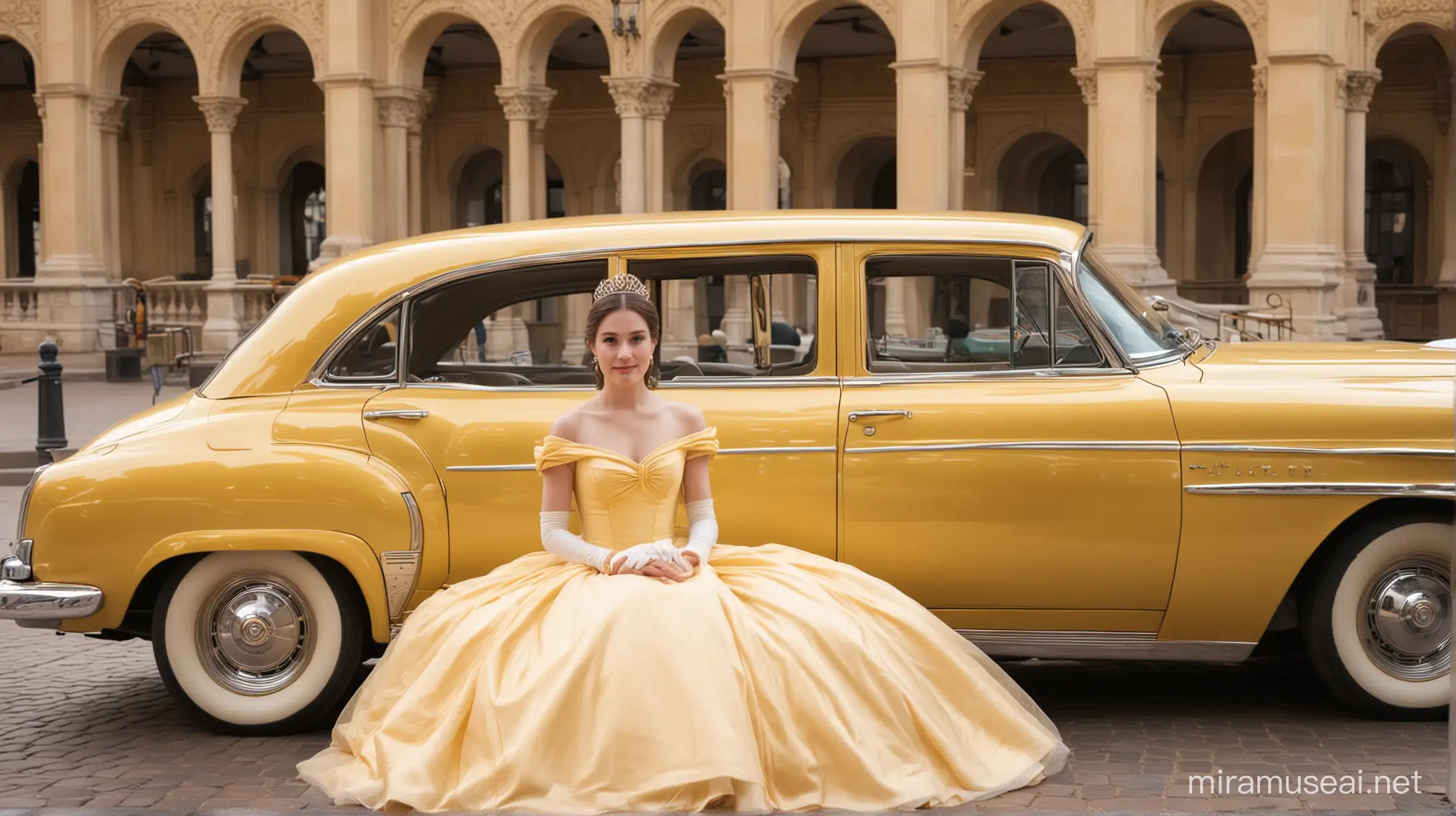 Golden Car Princess Regal Royalty in Luxurious Ride