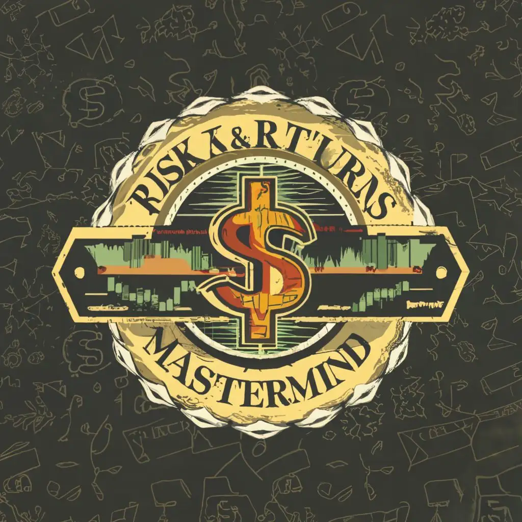 logo, DOLLAR, RUPPEE, STOCK MARKET, with the text "RISK AND RETURNS MASTERMIND", typography