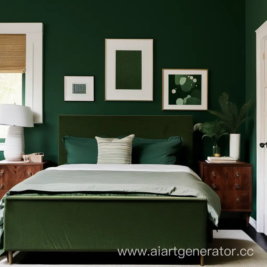 темно зеленая спальня с комодом