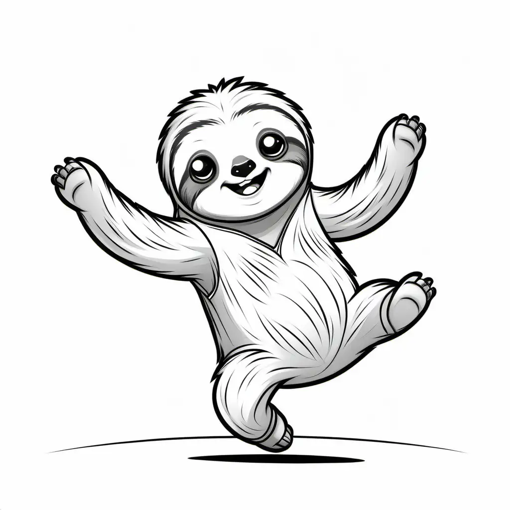 Adorable Cartoon Sloth Running Coloring Page