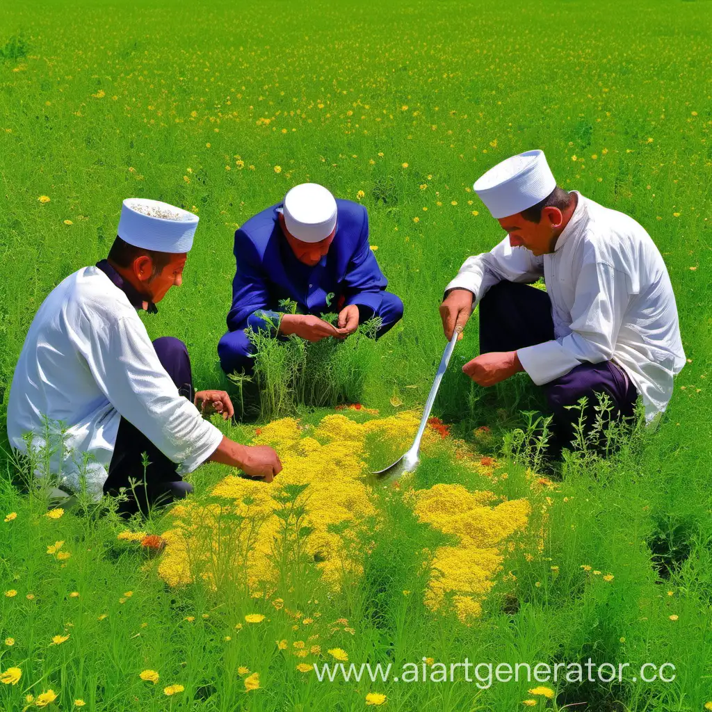 Uzbek-Men-Cooking-Traditional-Pilaf-in-a-Picturesque-Field