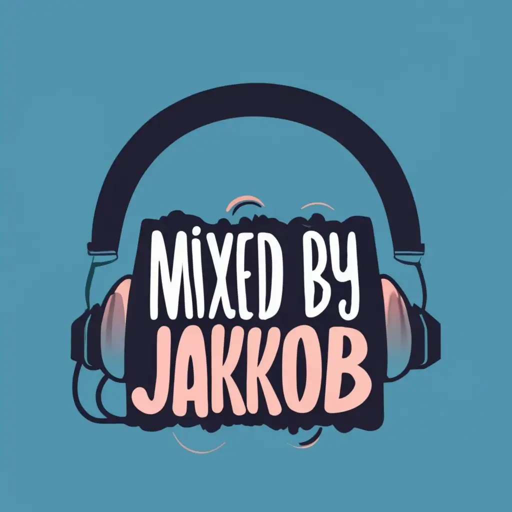 logo, headphones, with the text "mixedbyjakkob", typography
