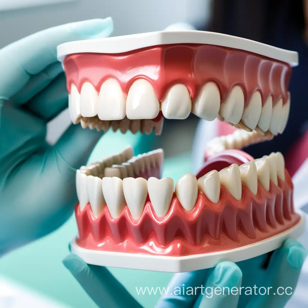Dental model in the hands of a dentist in a dental office