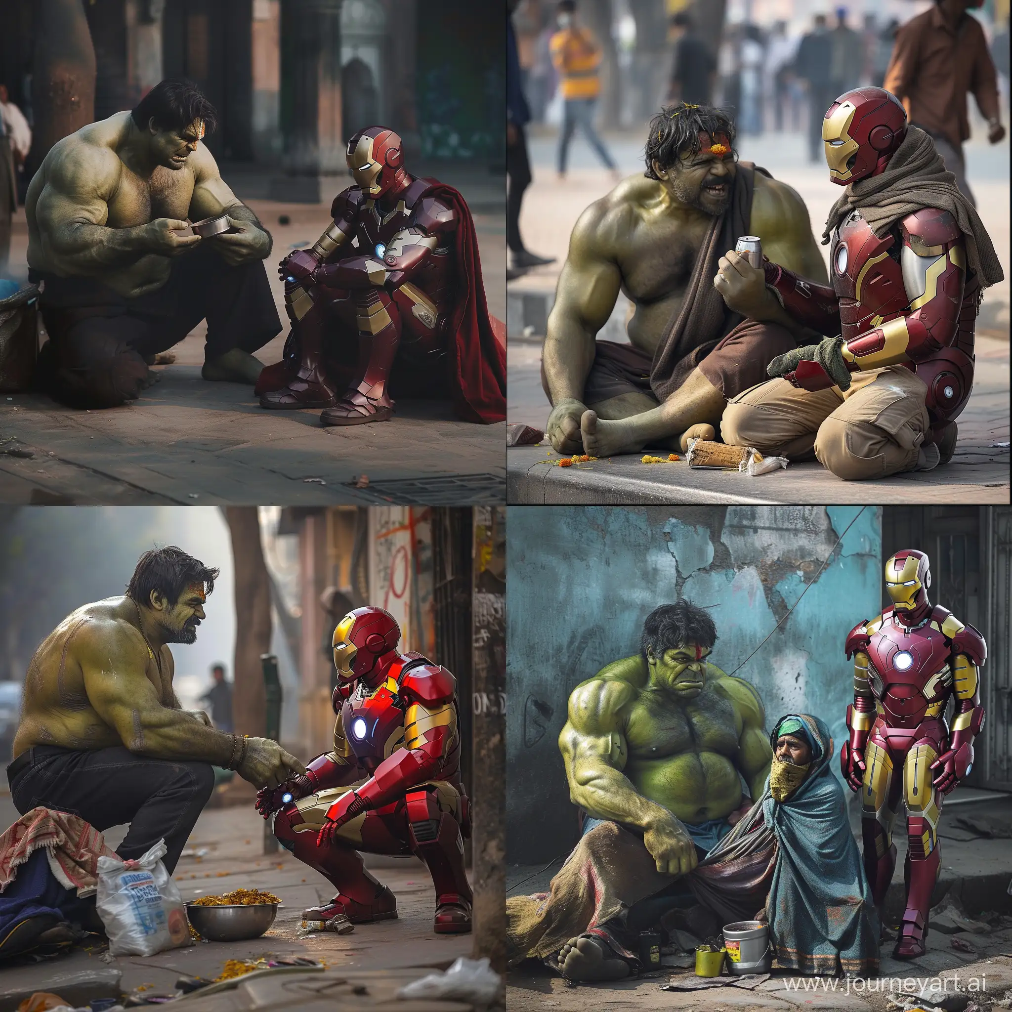 Hulk and iron man as a beggars in delhi road