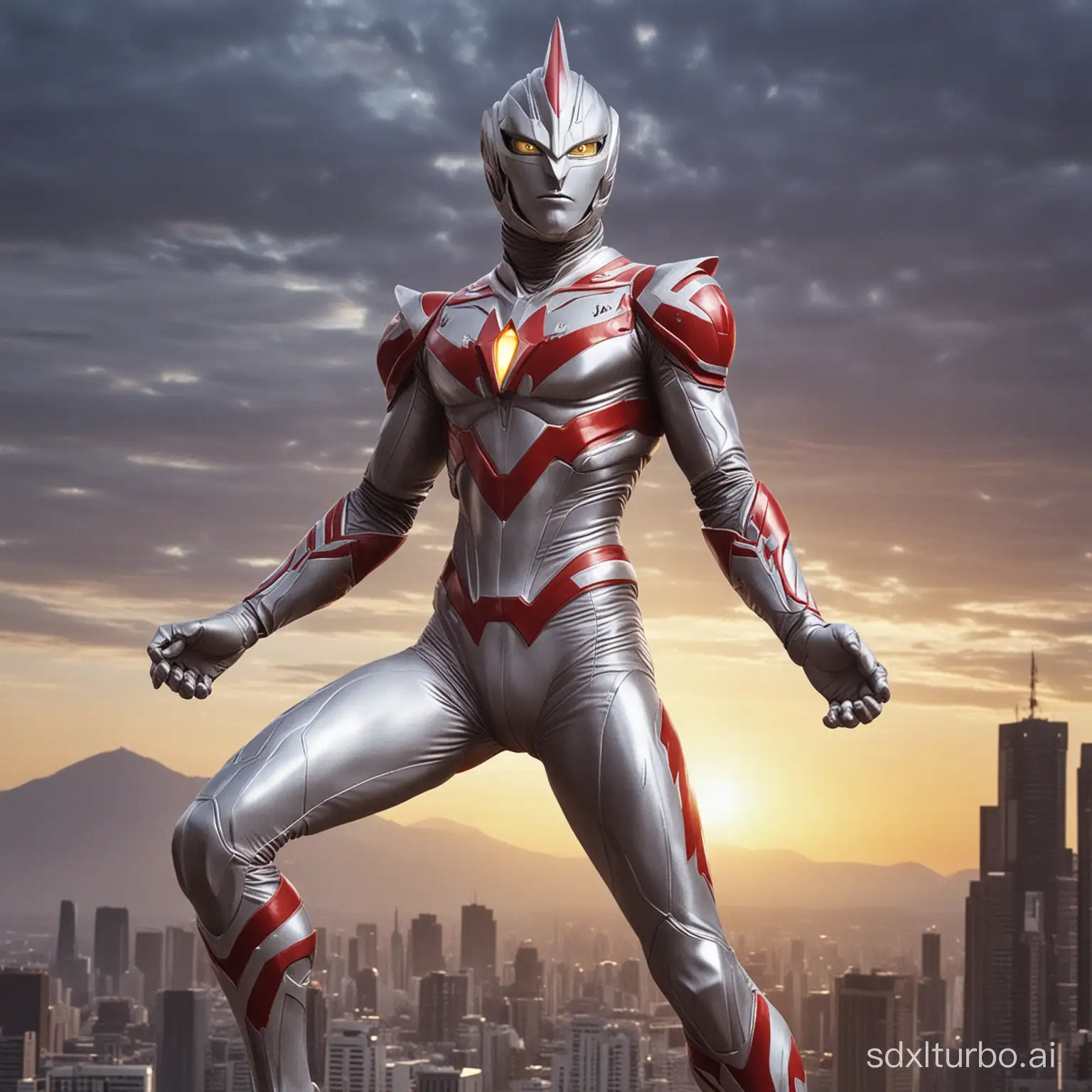 Ultraman-Tiga-in-Dynamic-Action-Pose-Fighting-Gigantic-Monster