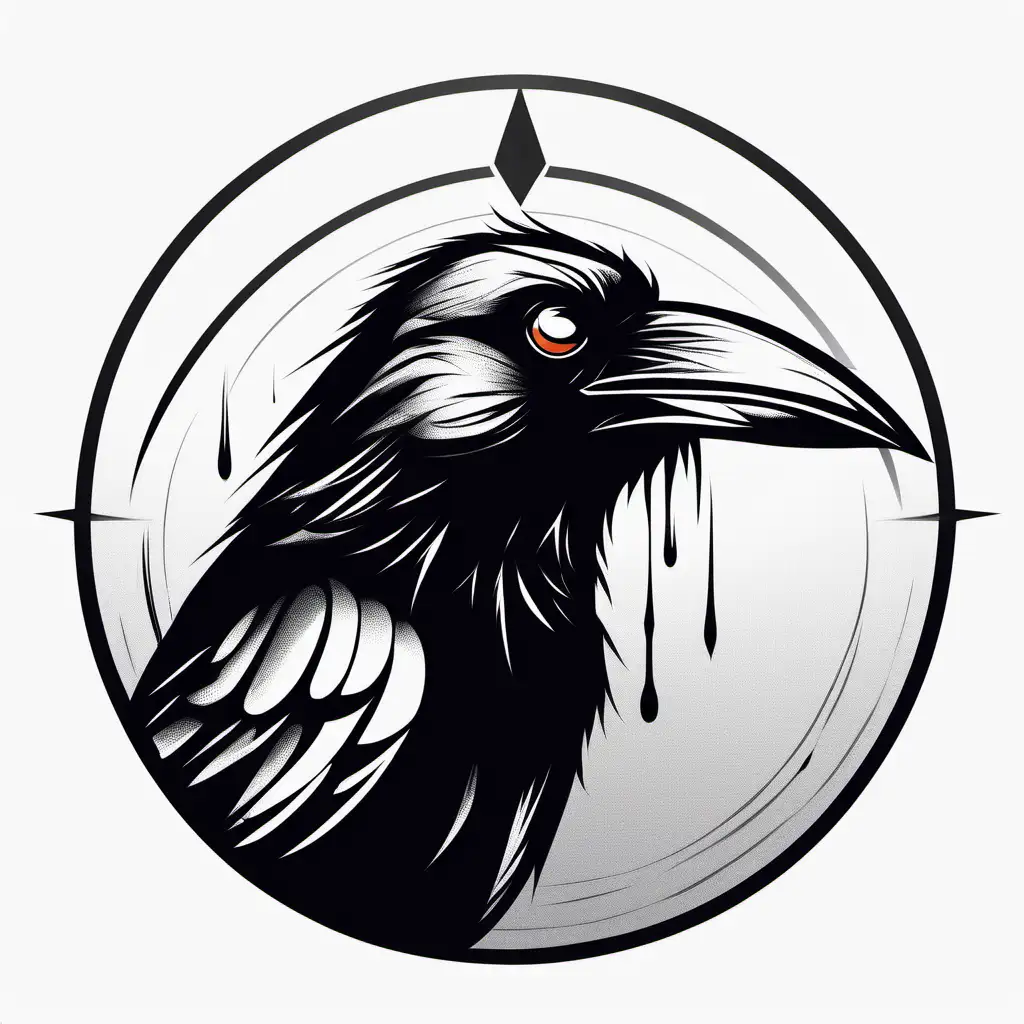 Crow, scar over his eye, black and white, logo, vector. 