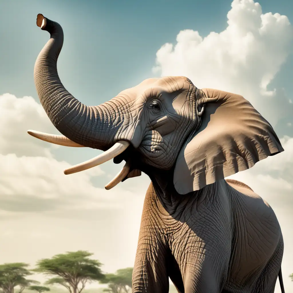 Majestic Elephant Raising Trunk Towards the Sky