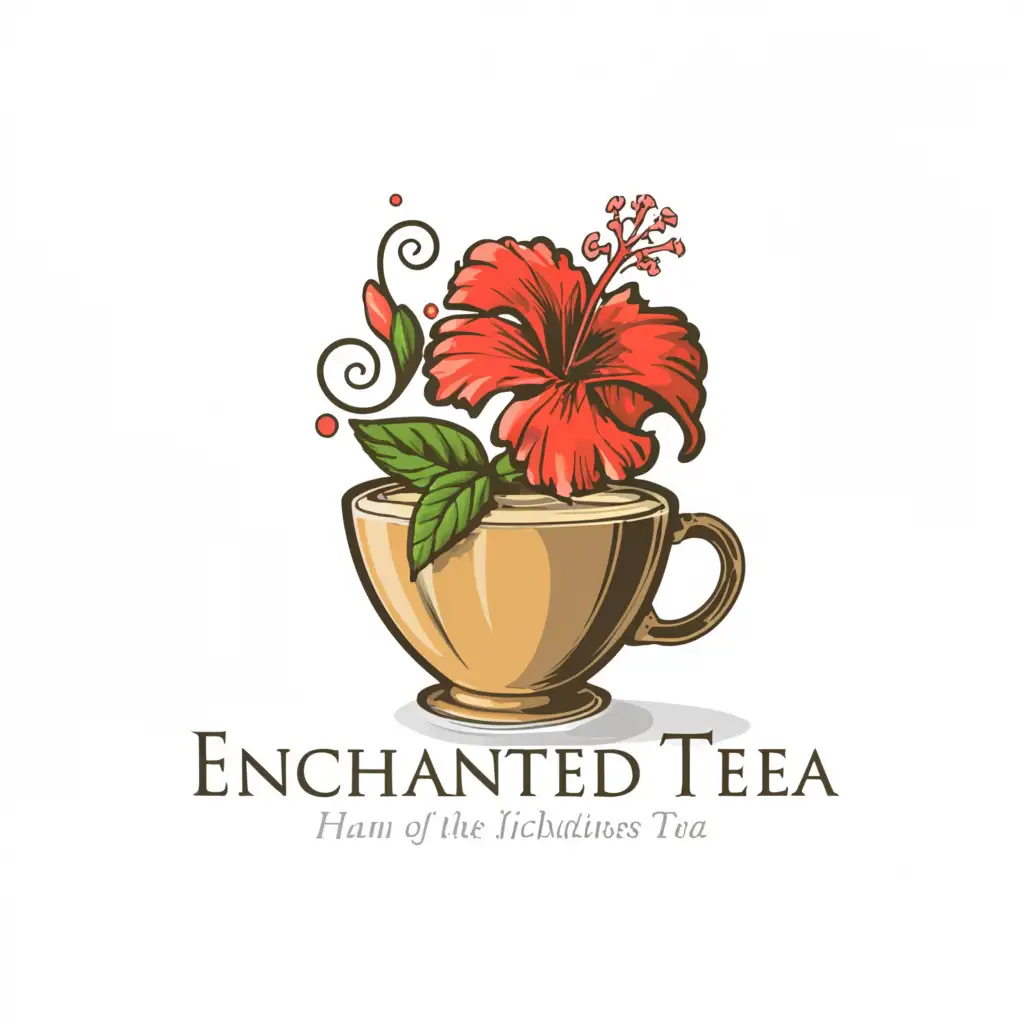 a logo design,with the text "Enchanted Tea", main symbol:cup of tea anime hibiscus,Moderate,clear background