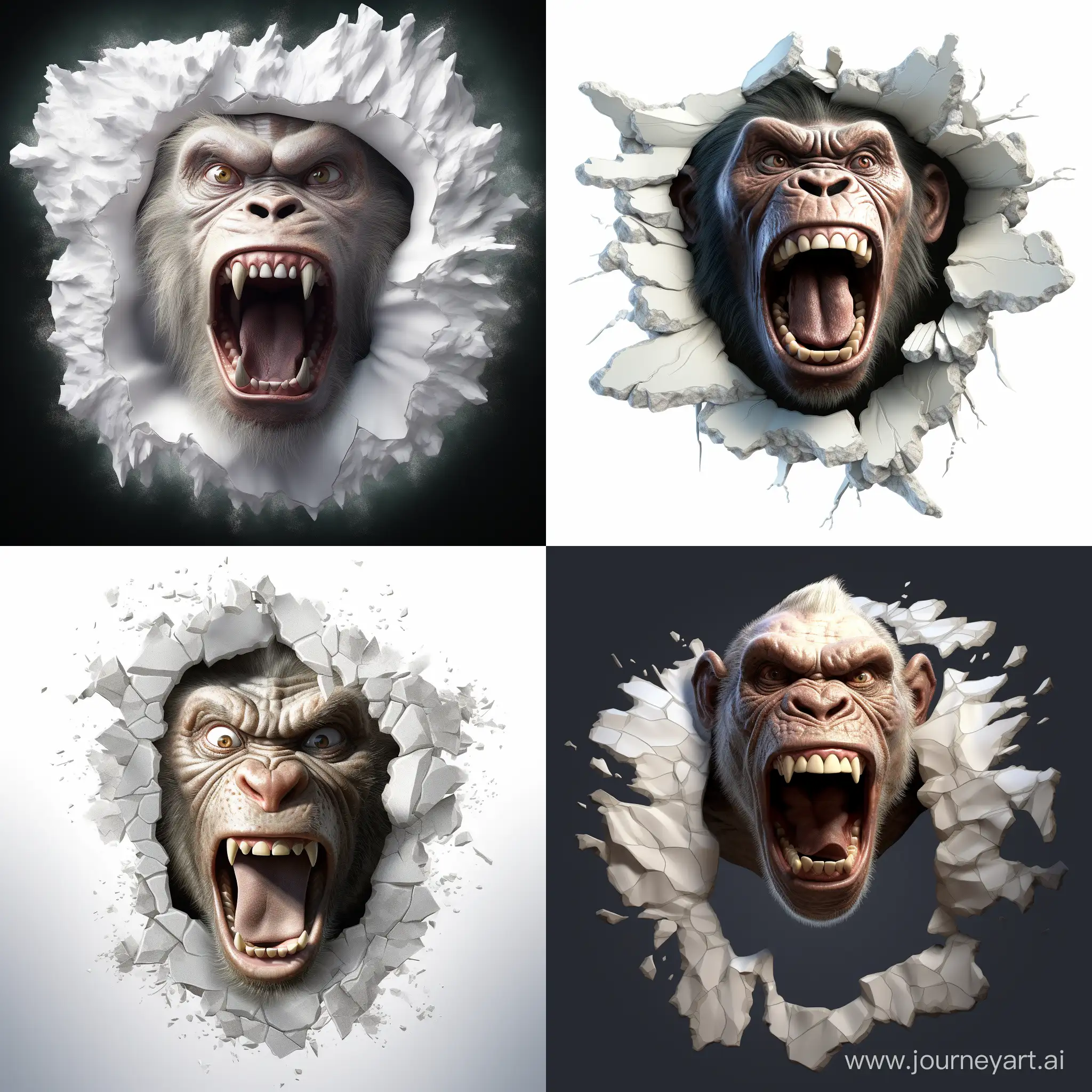 Angry-Chimpanzee-3D-Illusion-Bursting-Through-Torn-White-Tee-Shirt