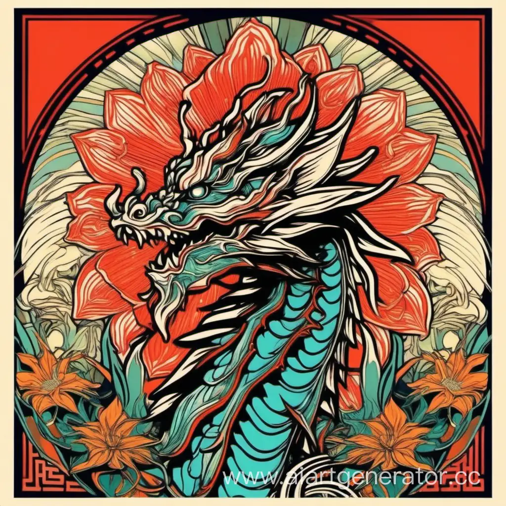 Explosive-Dragon-Flower-in-Pop-Art-Style-Vibrant-Alphonse-Mucha-Inspired-Poster