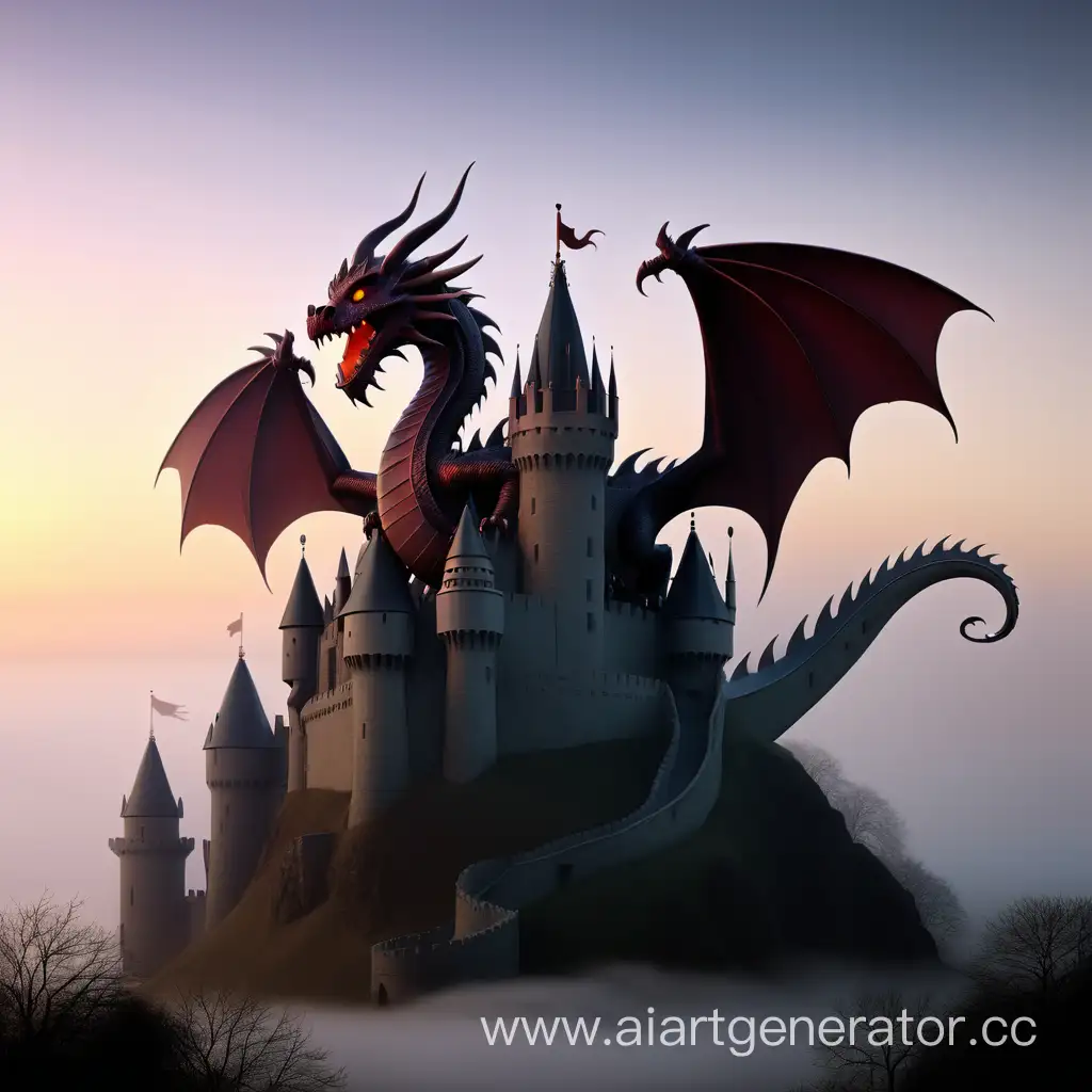 Mystical-Dragon-Guarding-Castle-in-Dawn-Fog