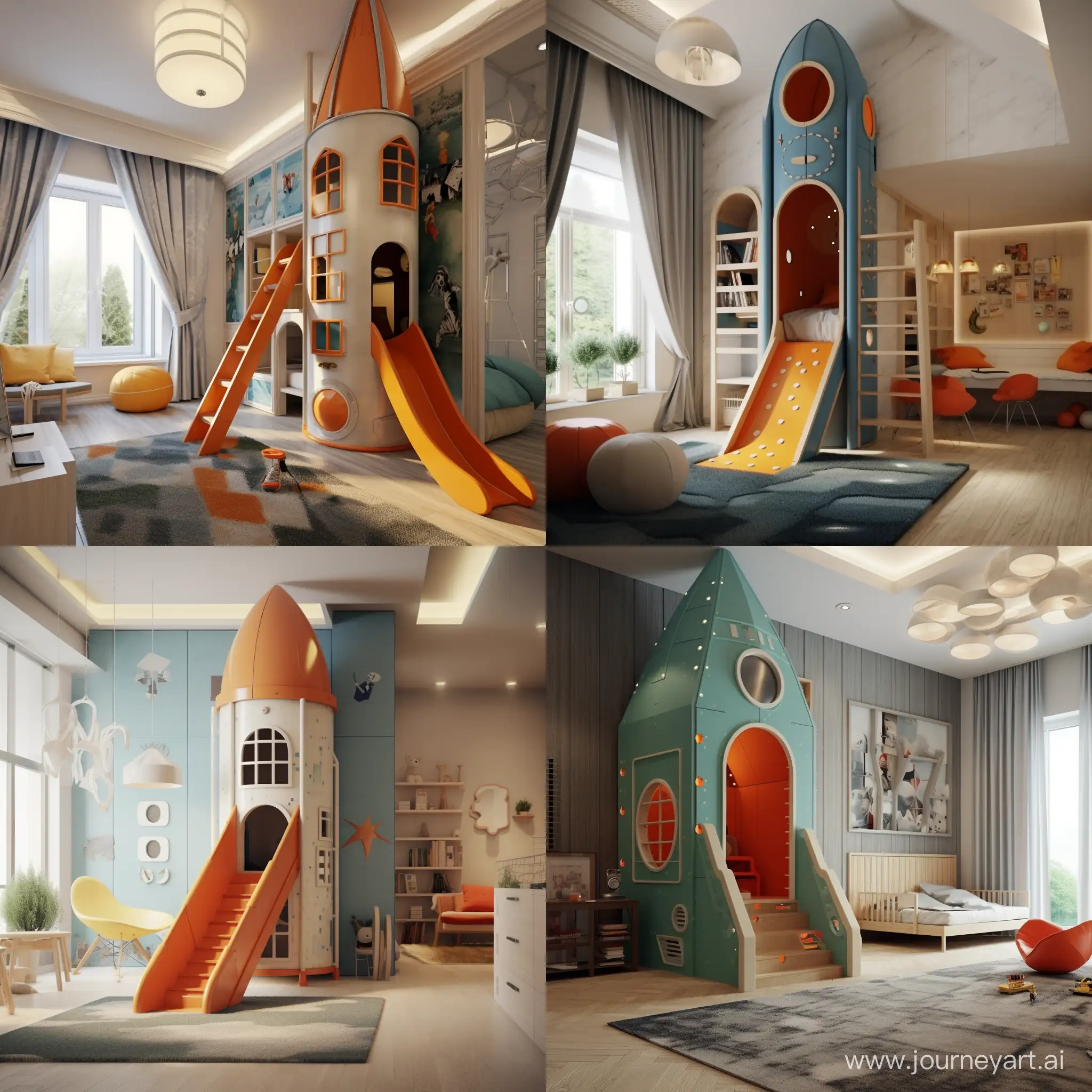 Whimsical-Childrens-Room-Rocket-with-Door-Ladder-and-Slide