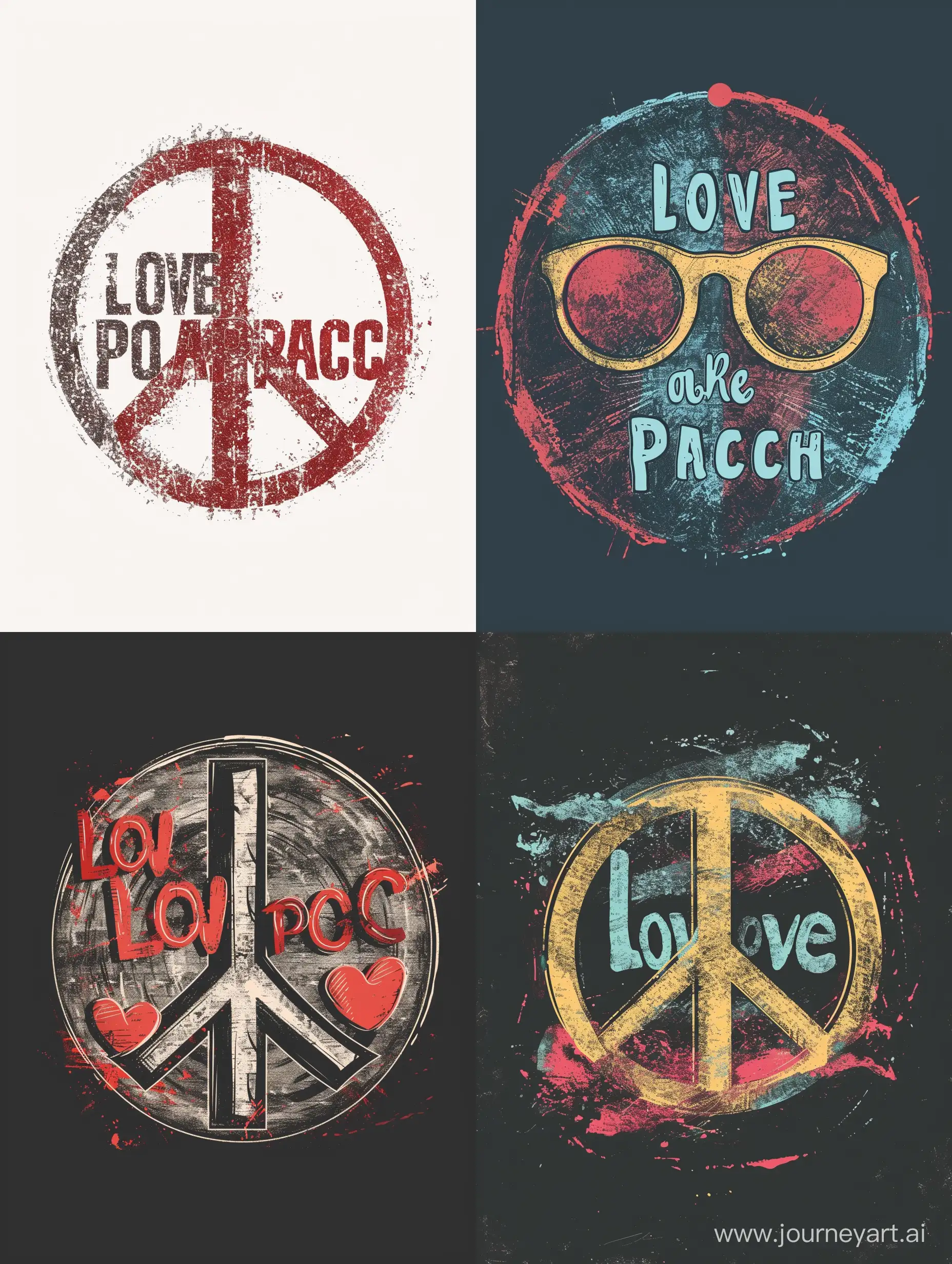 typographic ,ideal for t-shirt design,"Love and Peace ",without depicting a T-shirt itself. --style raw 